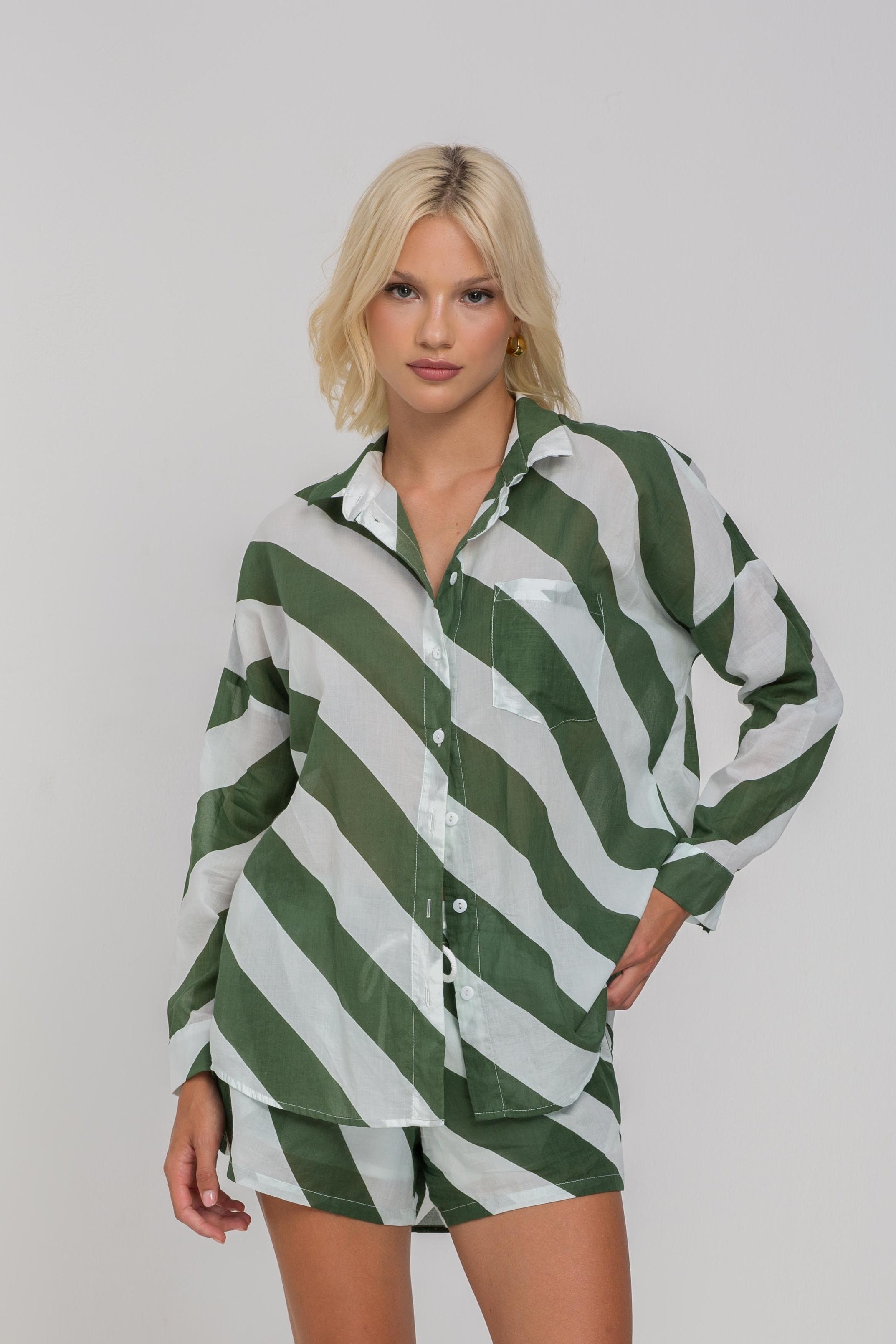 Defiant Shirt -  Dried Mint/Ivory Diagonal Stripe