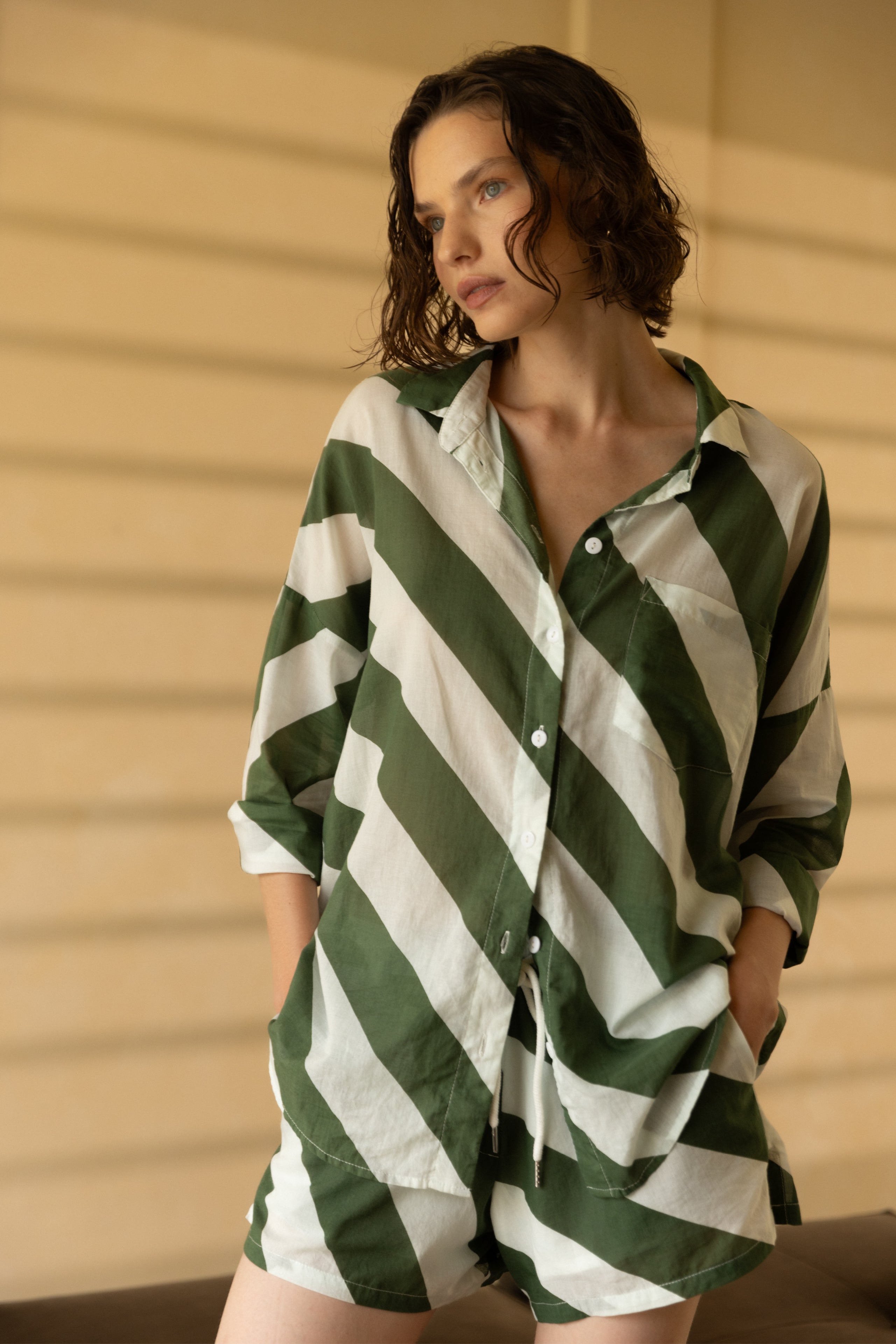 Defiant Shirt -  Dried Mint/Ivory Diagonal Stripe