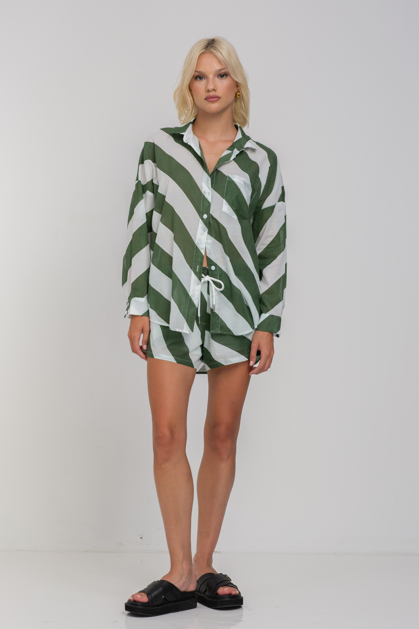 Luca Short -  Dried Mint/Ivory Diagonal Stripe