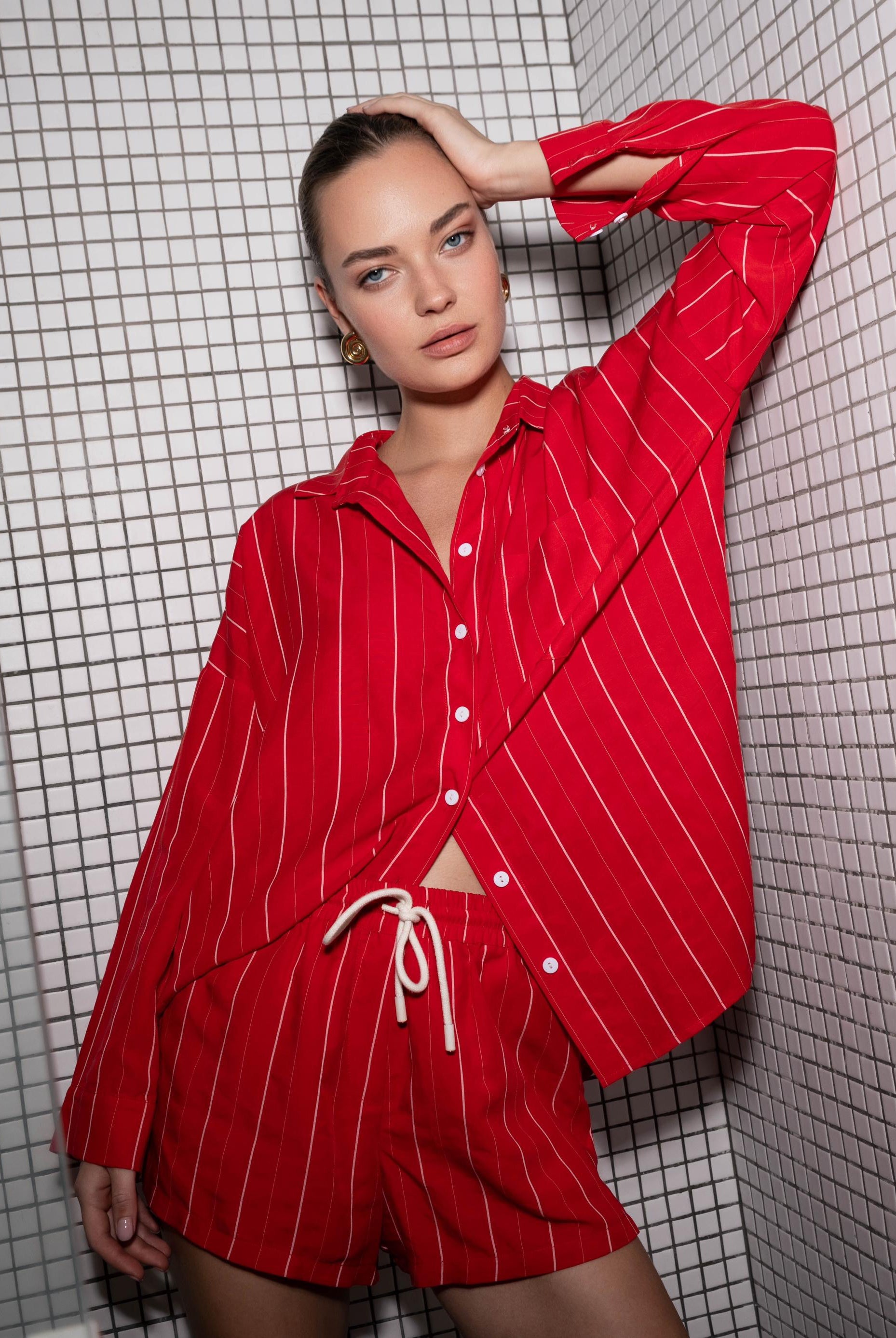 Defiant Shirt - Red with White Pinstripe