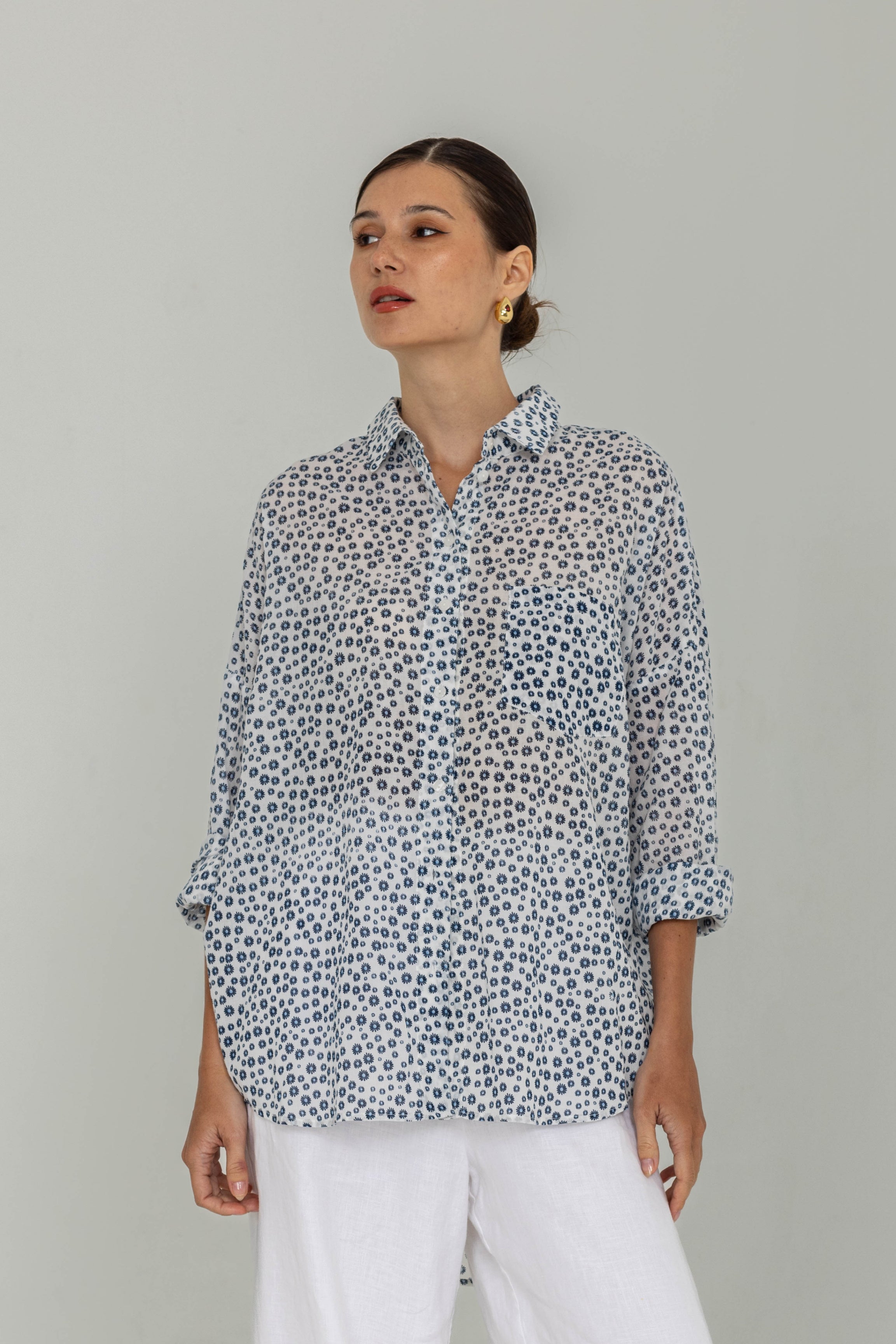 Defiant Shirt -  Ivory with Dark Sky/Blueberry Bliss/Black Mini Peppa Hart Floral