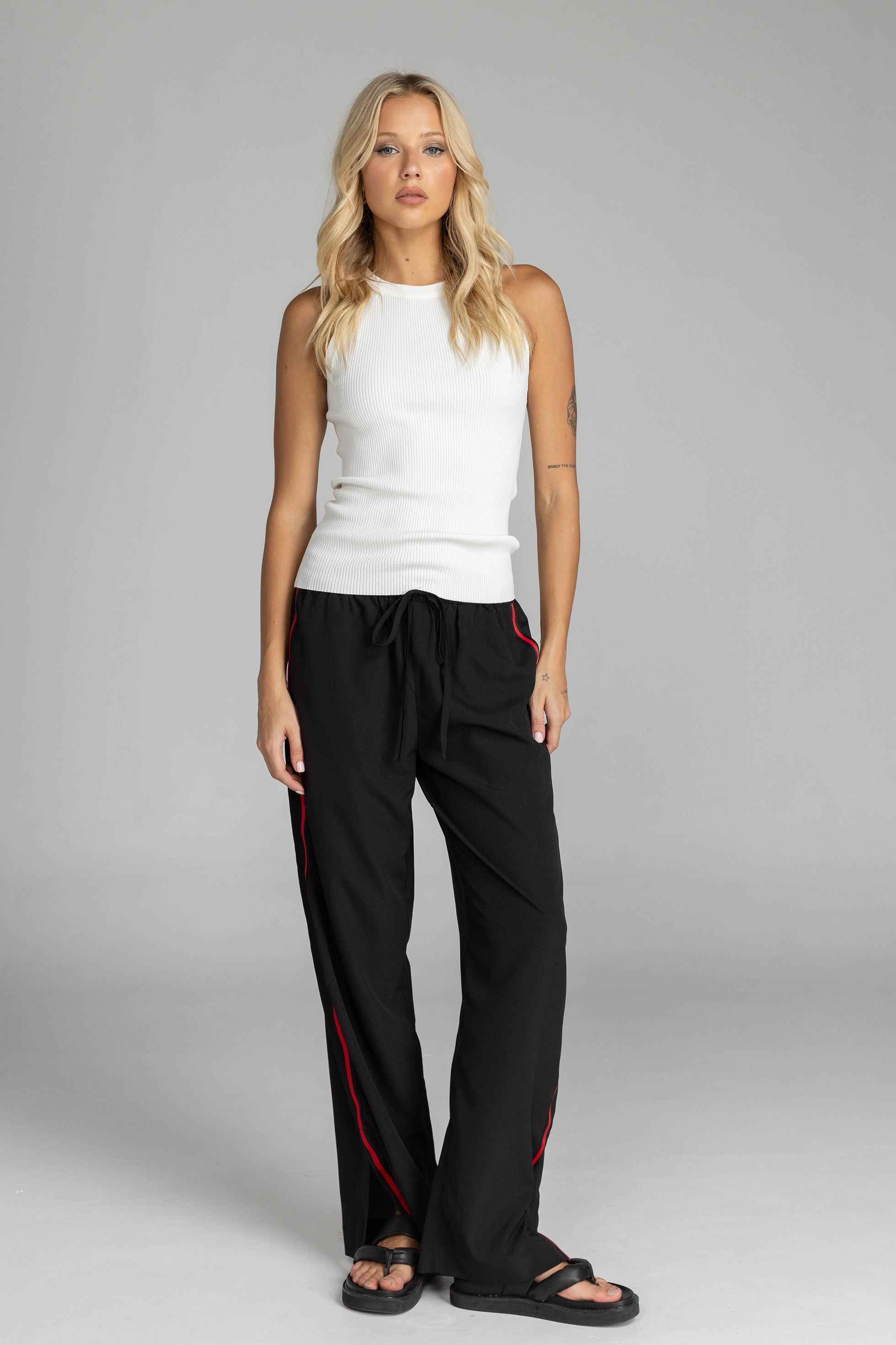 Diego Pant - Black with Black/Red Tape