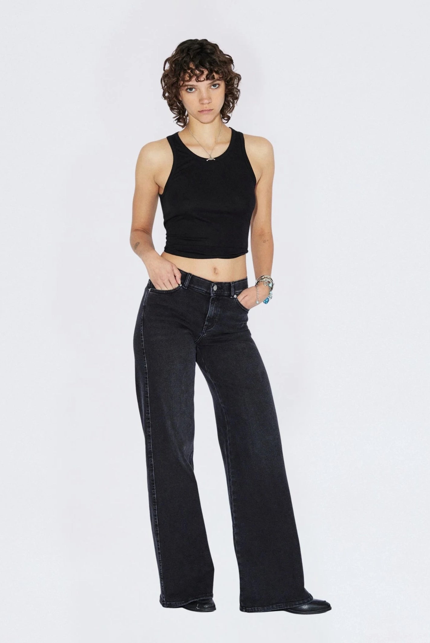Dr Denim - Zila Low Wide Jeans - Black Mist