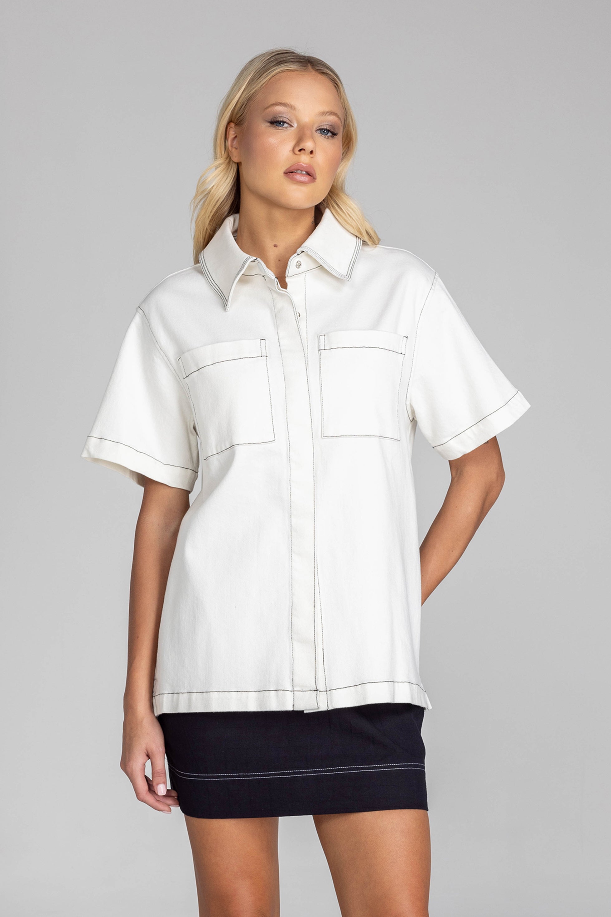 Edwin Shirt - Off White with Black Stitching