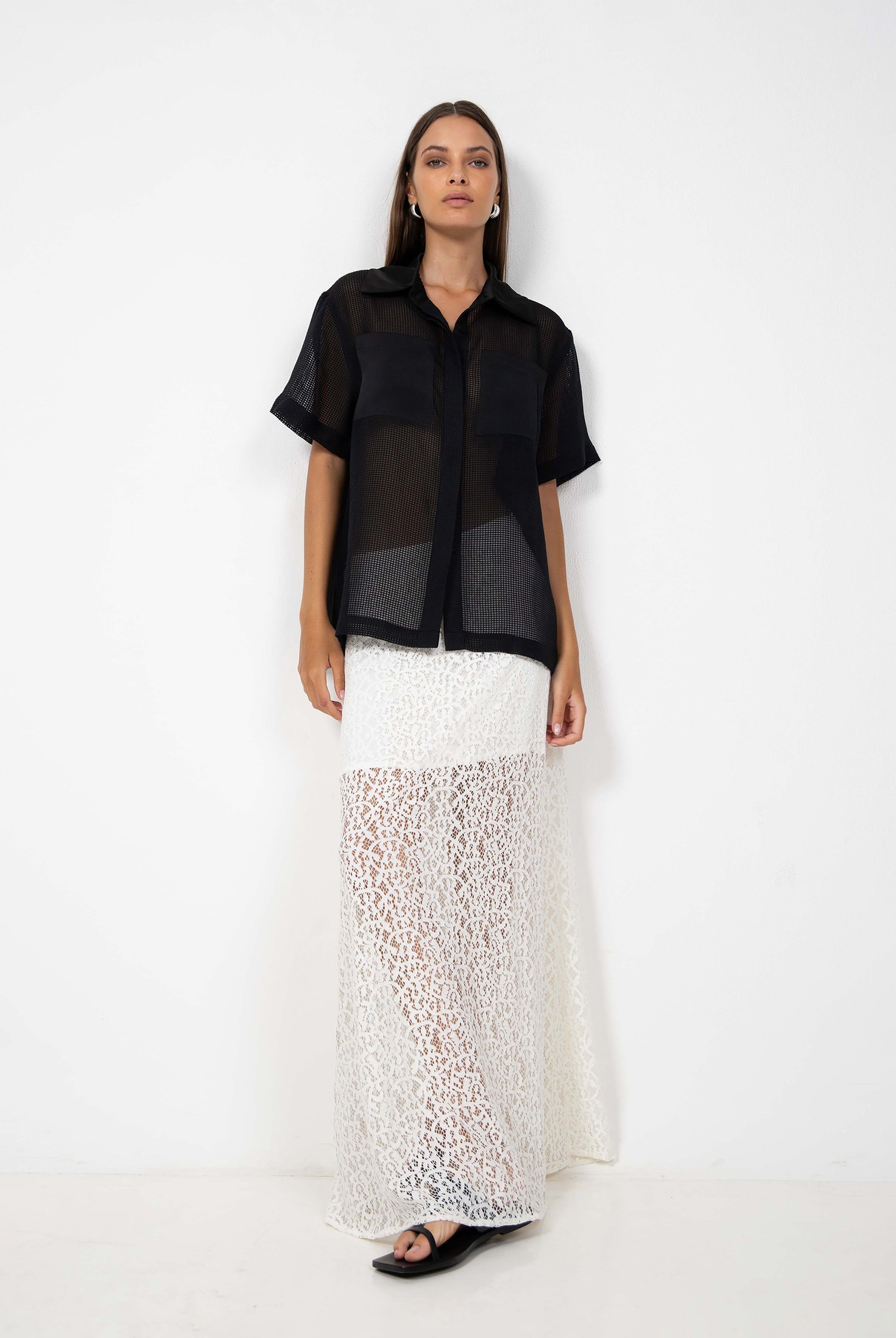 Meshed Hearts Skirt - Ivory