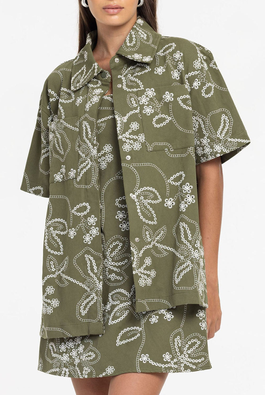 Edwin Shirt - Khaki with White Embroidery