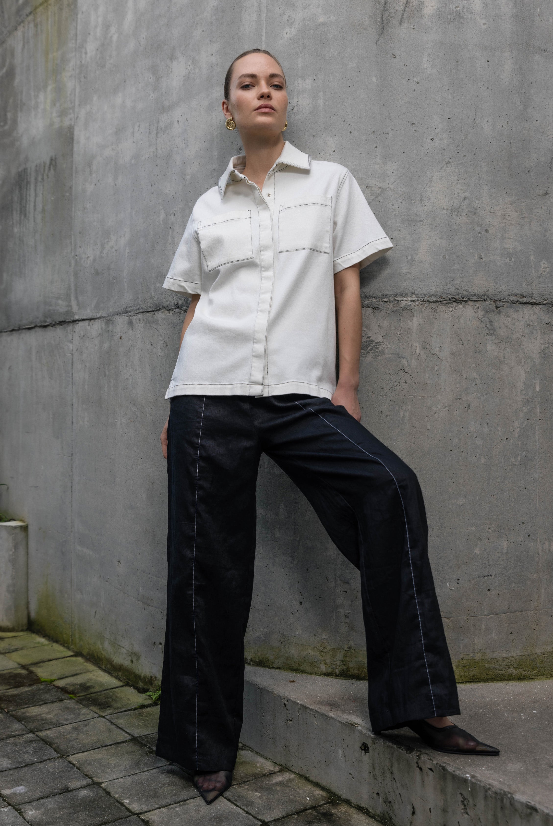 Clark Pant - Black with White Topstitching