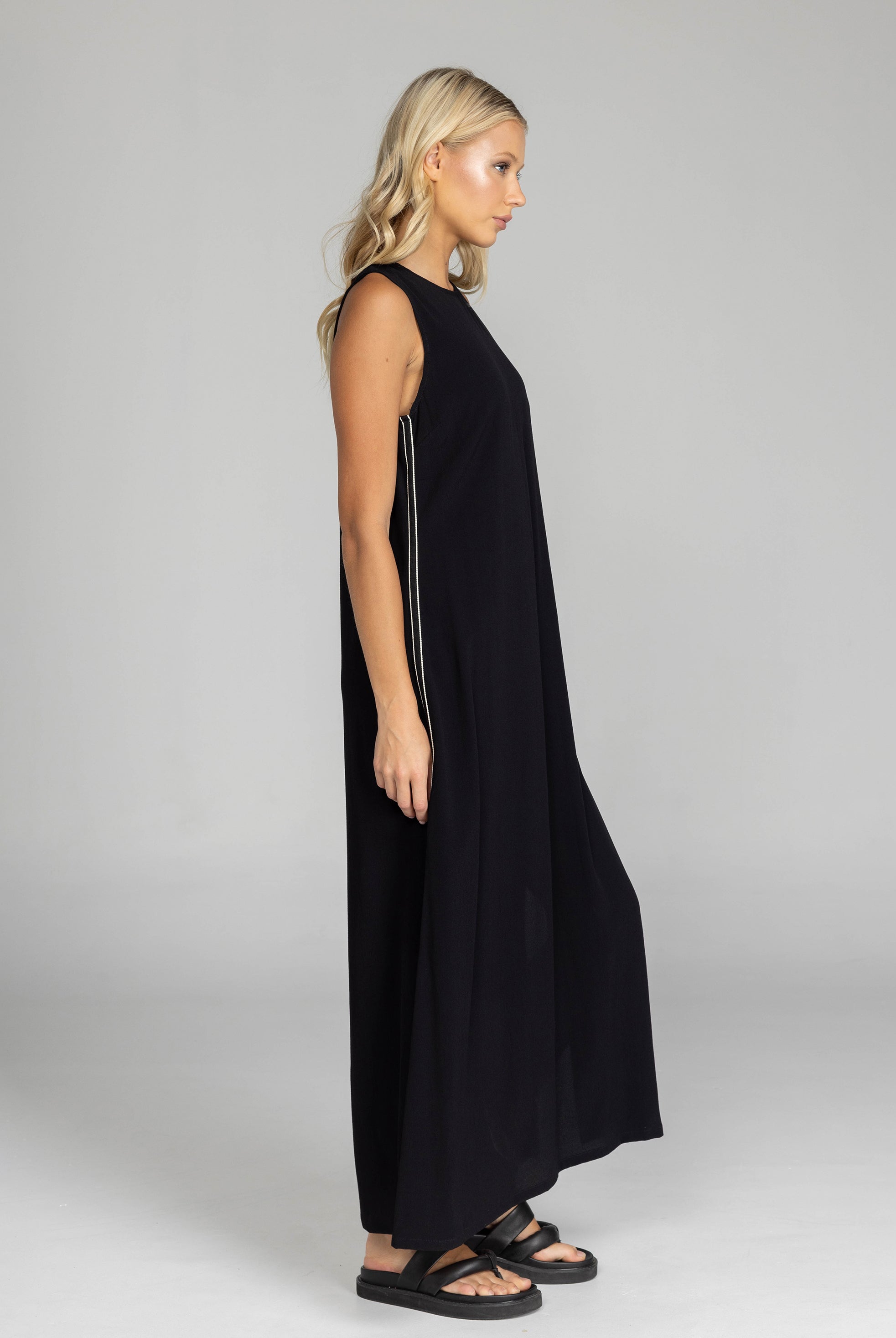 Embraced As One Dress - Black with Side Black/White Stripe