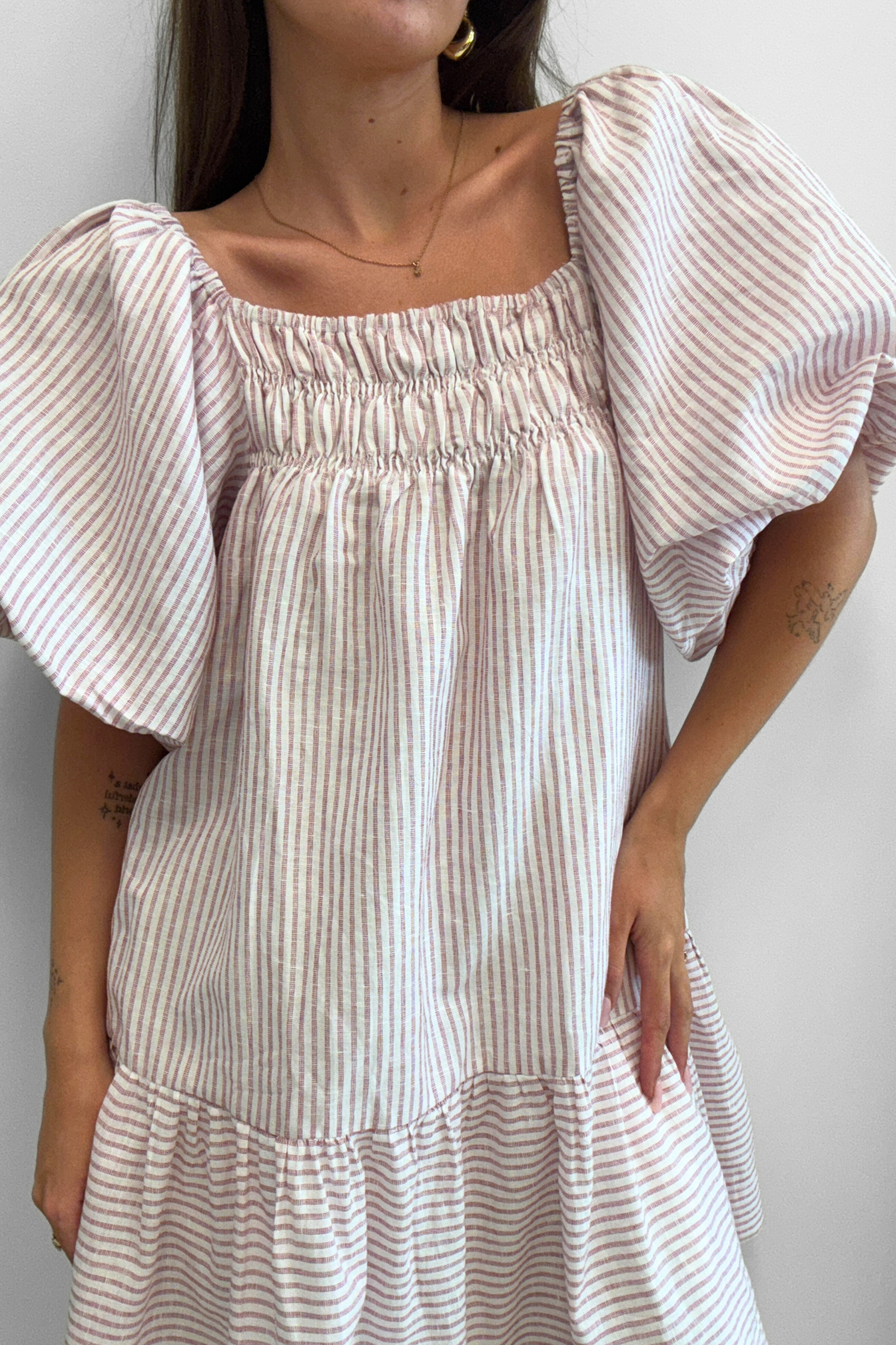 Everest Dress - Ivory/Dark Red Stripe