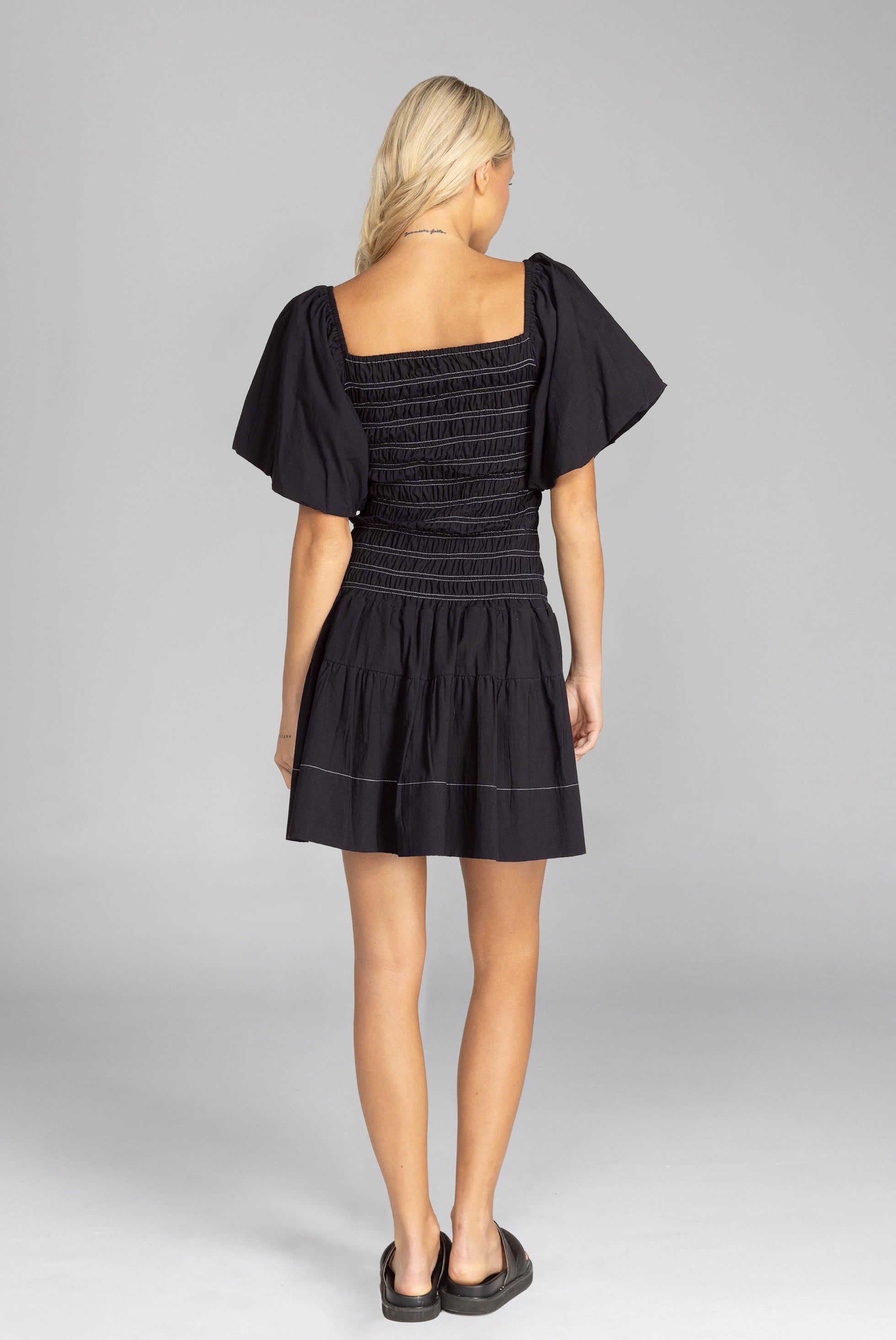 Everlight Kiss Dress - Black with White Topstitching