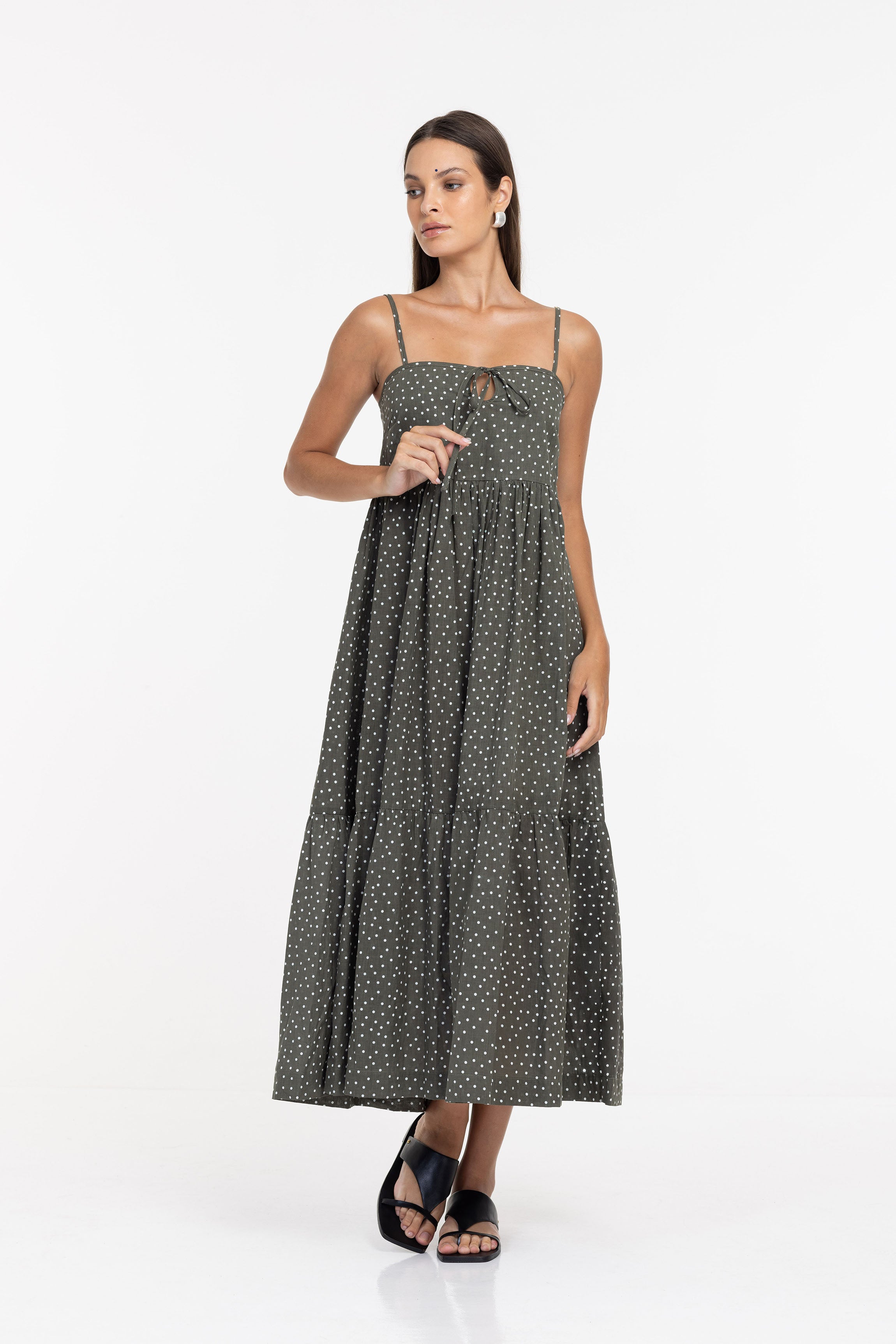 Fall Into You Dress - Light Army with Ivory Spot