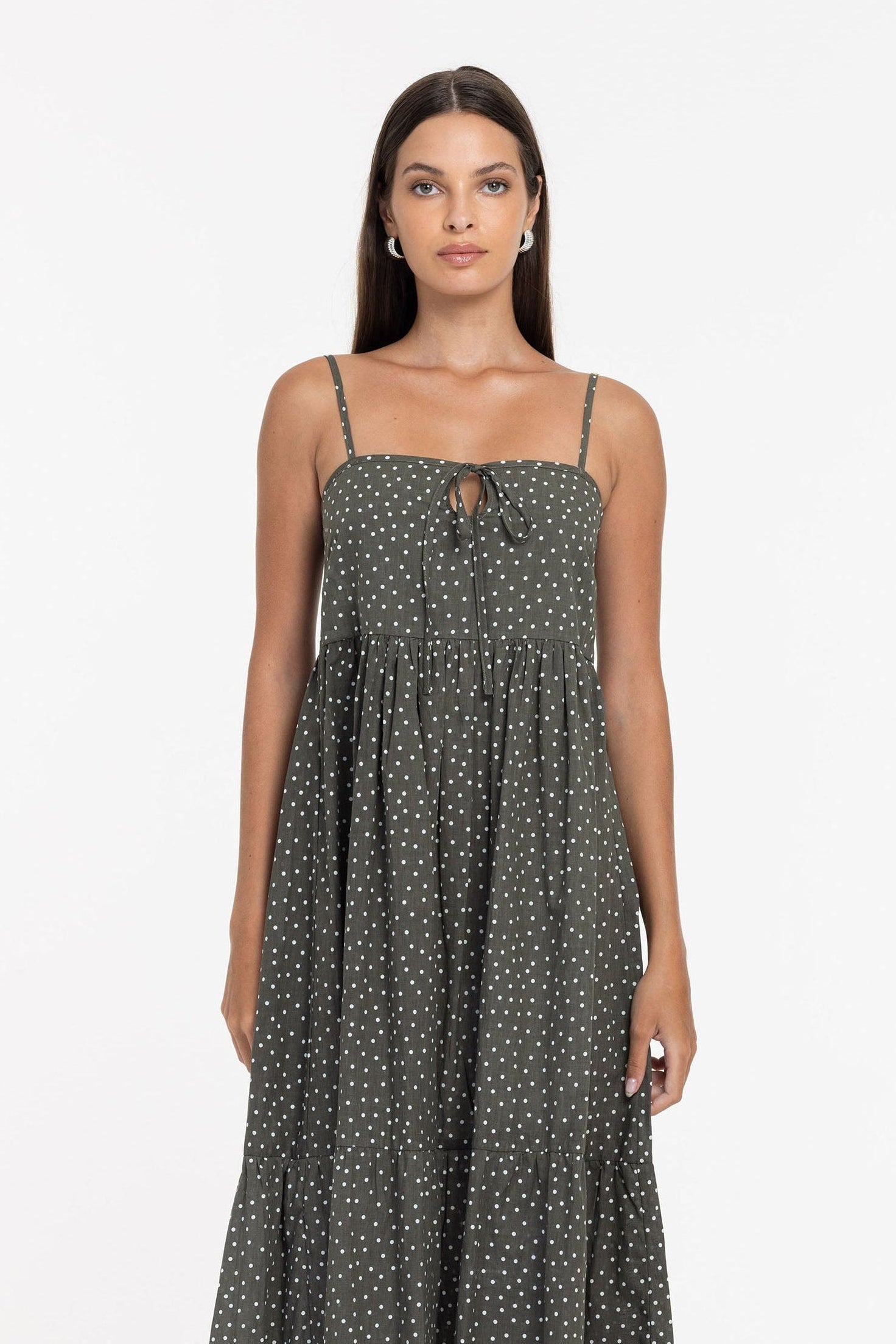 Fall Into You Dress - Light Army with Ivory Spot