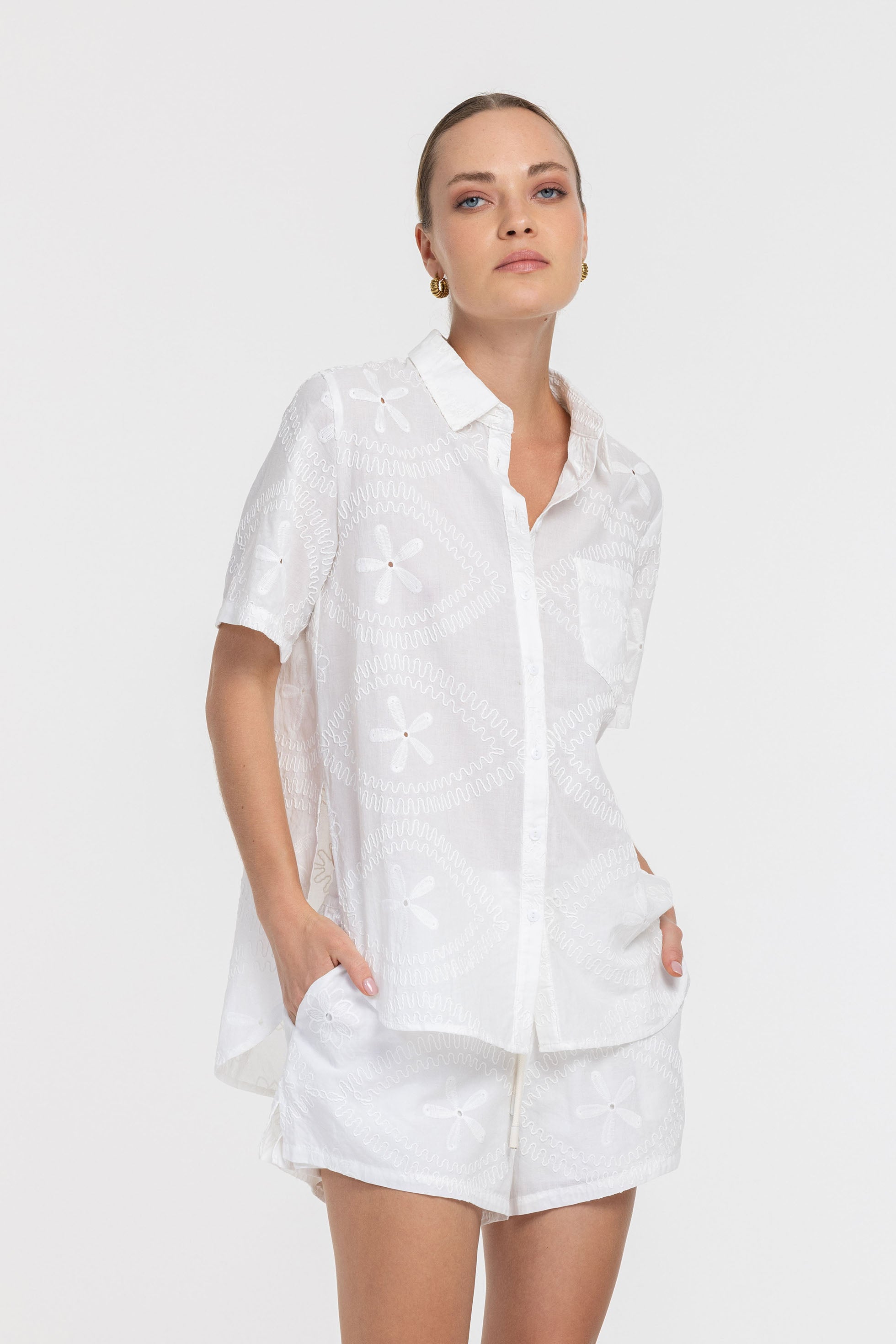 Felix Shirt - White Embroidered