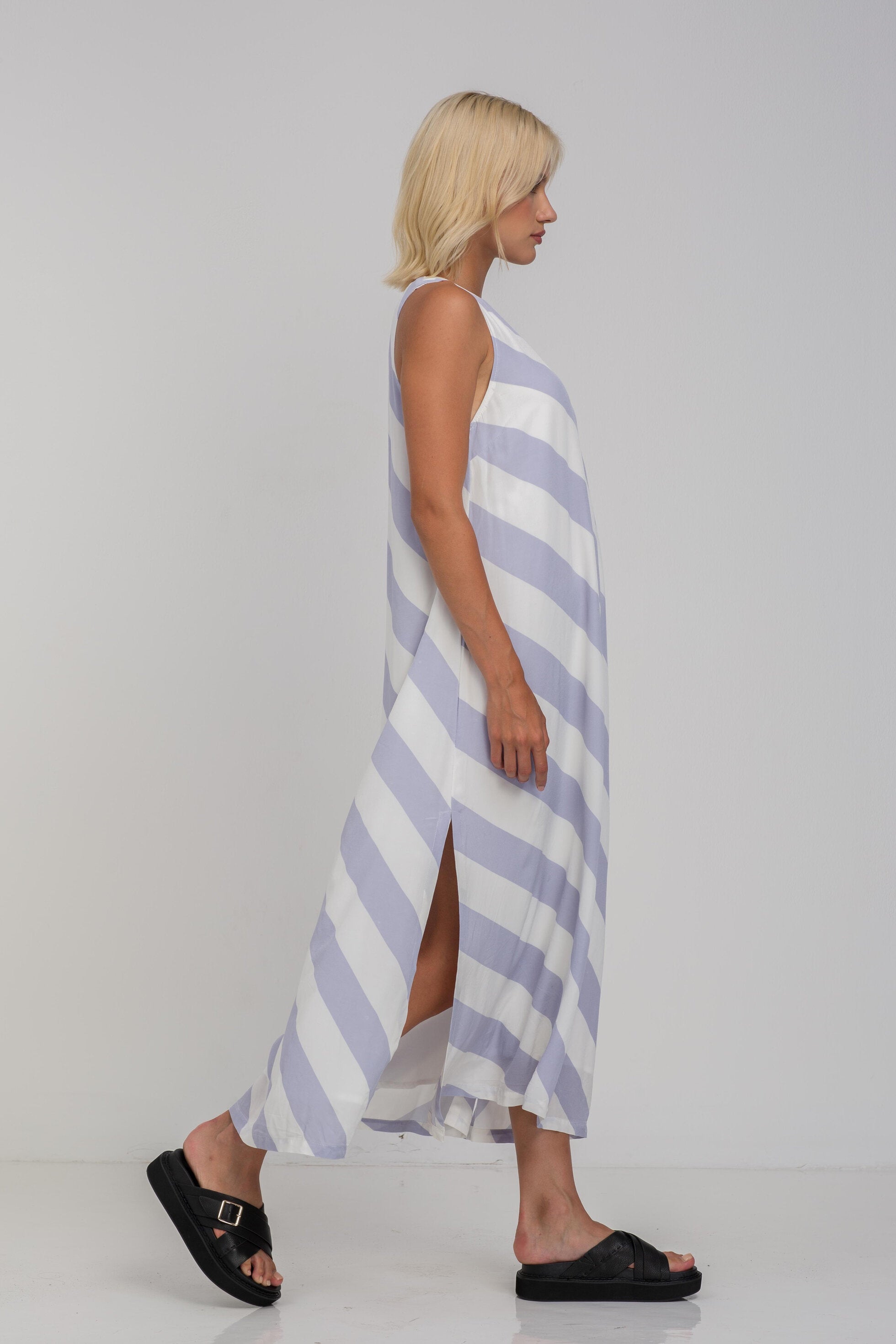 Finally Here Dress -  Blueberry Bliss/Ivory Diagonal Stripe