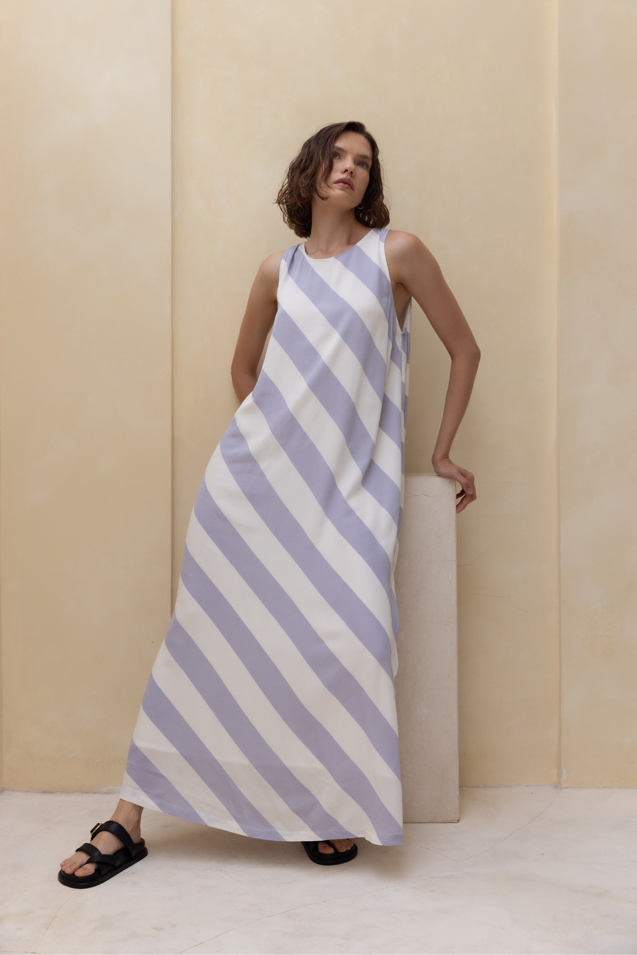 Finally Here Dress -  Blueberry Bliss/Ivory Diagonal Stripe