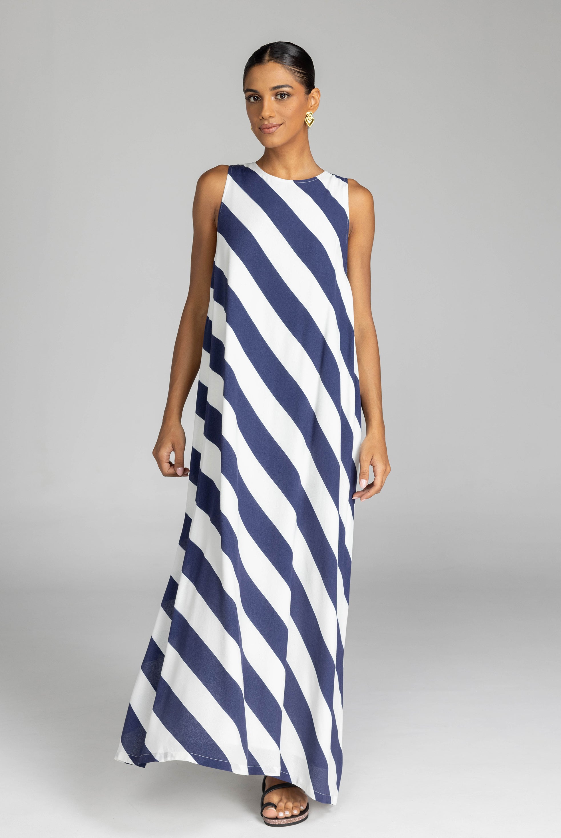 Finally Here Dress - Navy/White Diagonal Stripe
