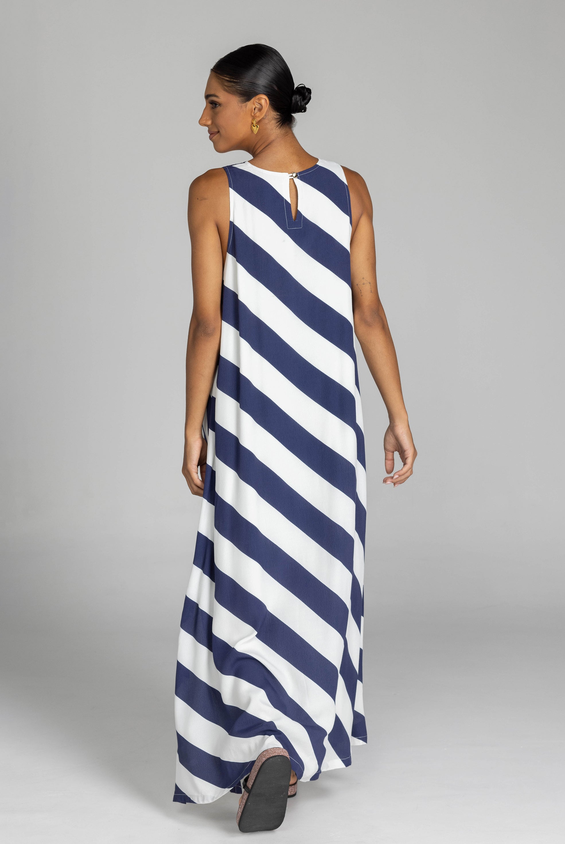 Finally Here Dress - Navy/White Diagonal Stripe