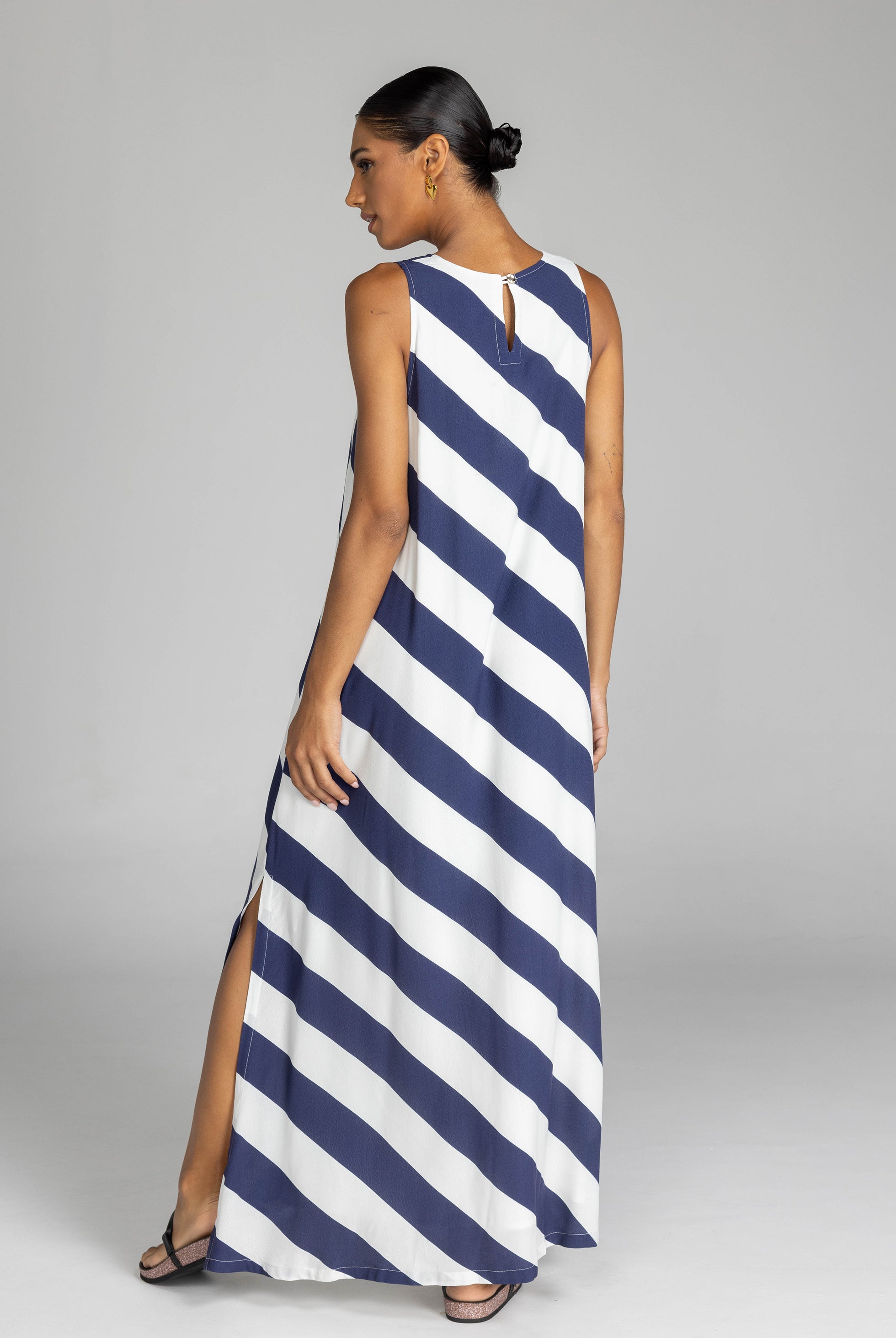Finally Here Dress - Navy/White Diagonal Stripe