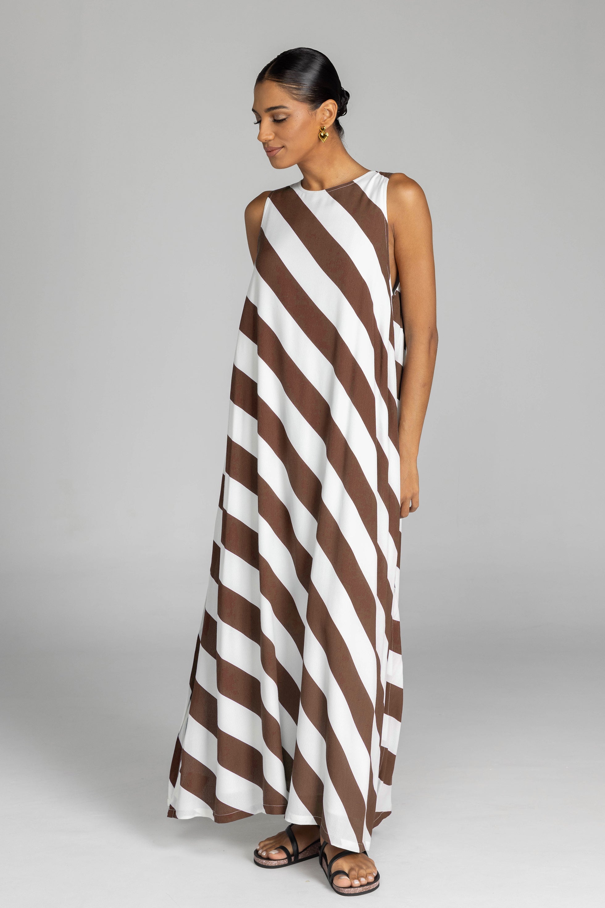 Finally Here Dress - Chocolate/White Diagonal Stripe