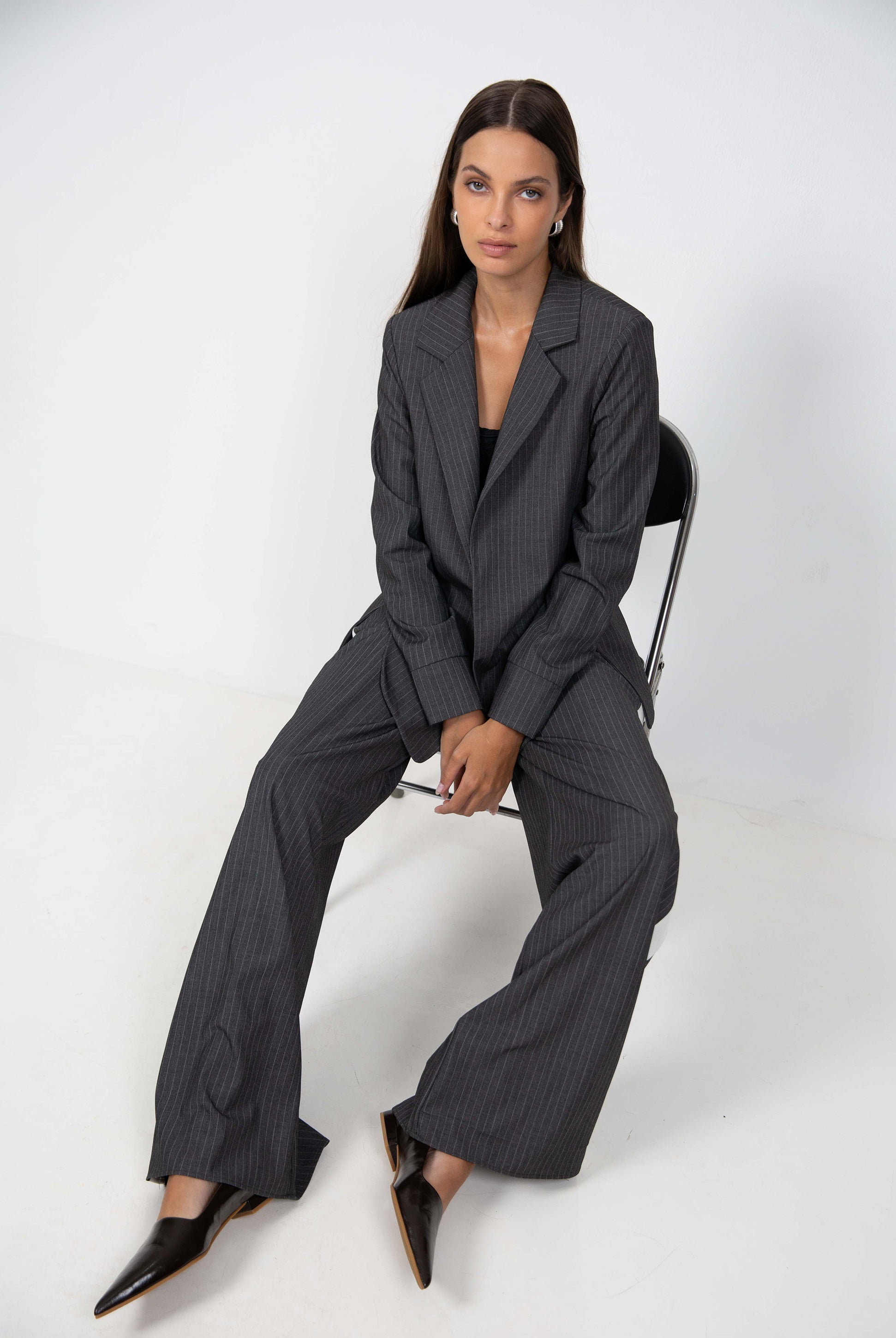 Forever Mine Jacket - Grey Pinstripe