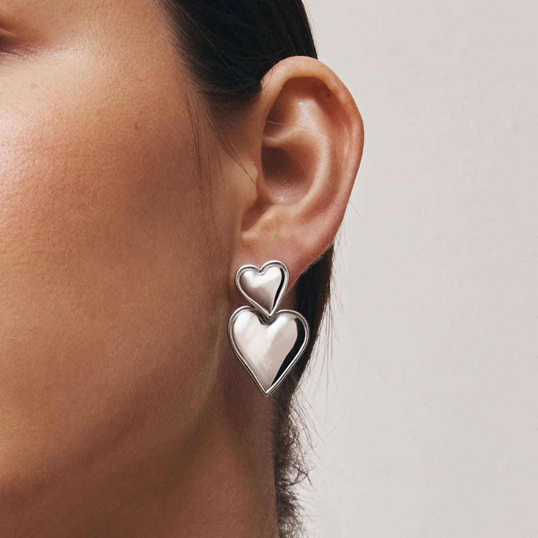 GIMME - Alexandra Double Heart Earrings - Silver