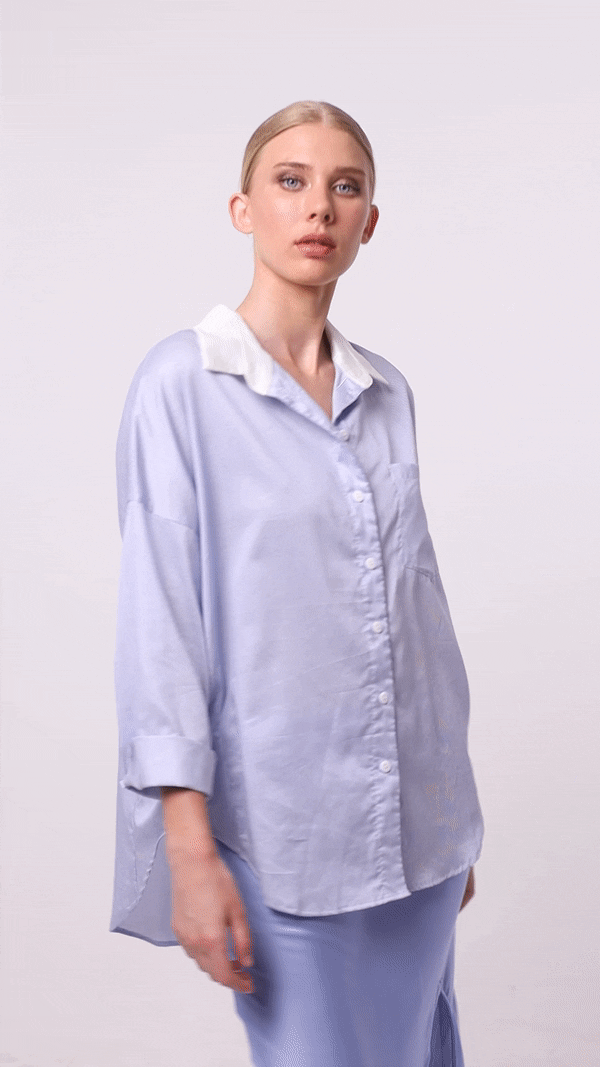 Girlfriend Shirt - Blue/White Fine Stripe