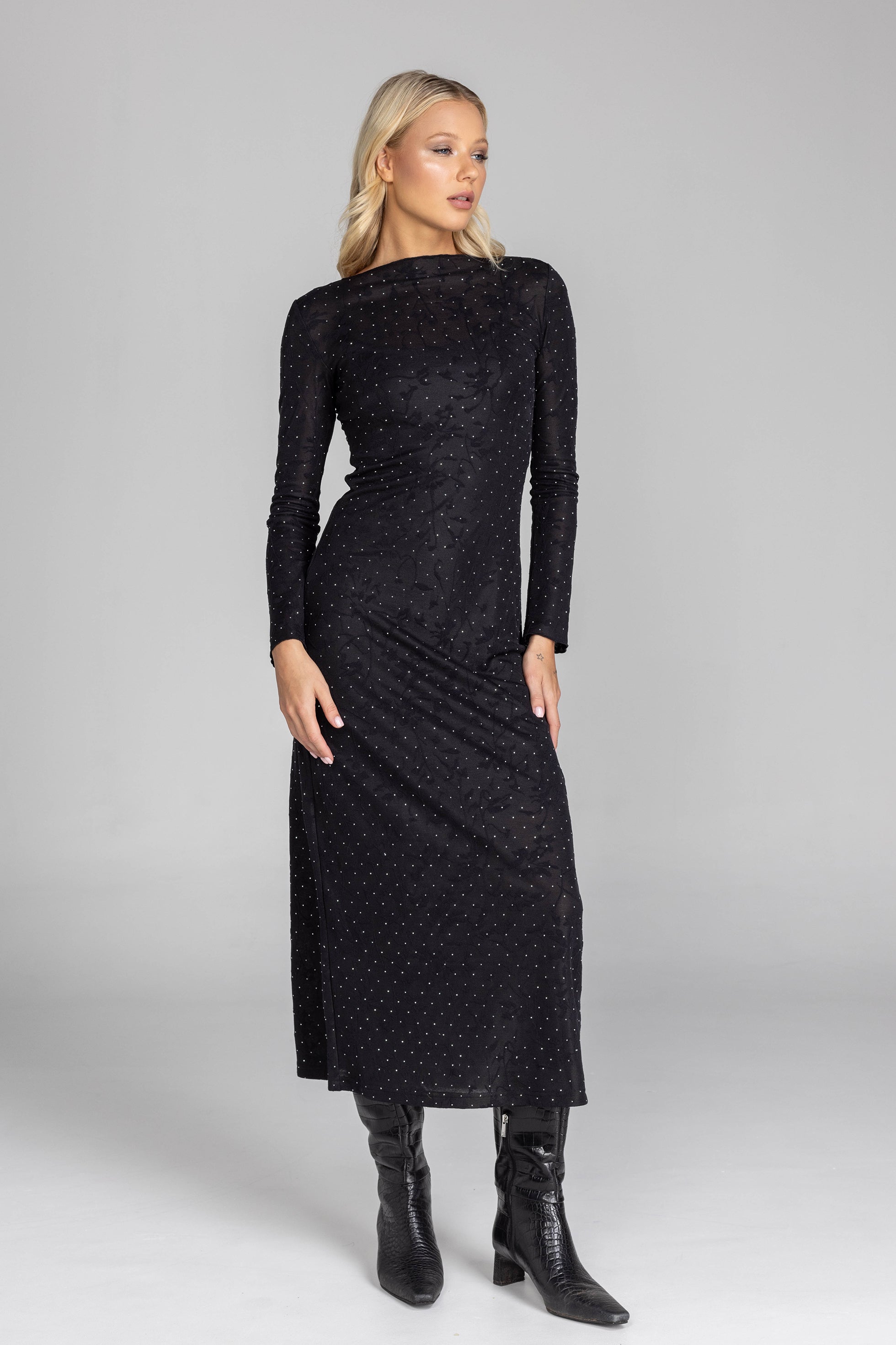 Gigi Dress - Black lace / Silver Diamanté