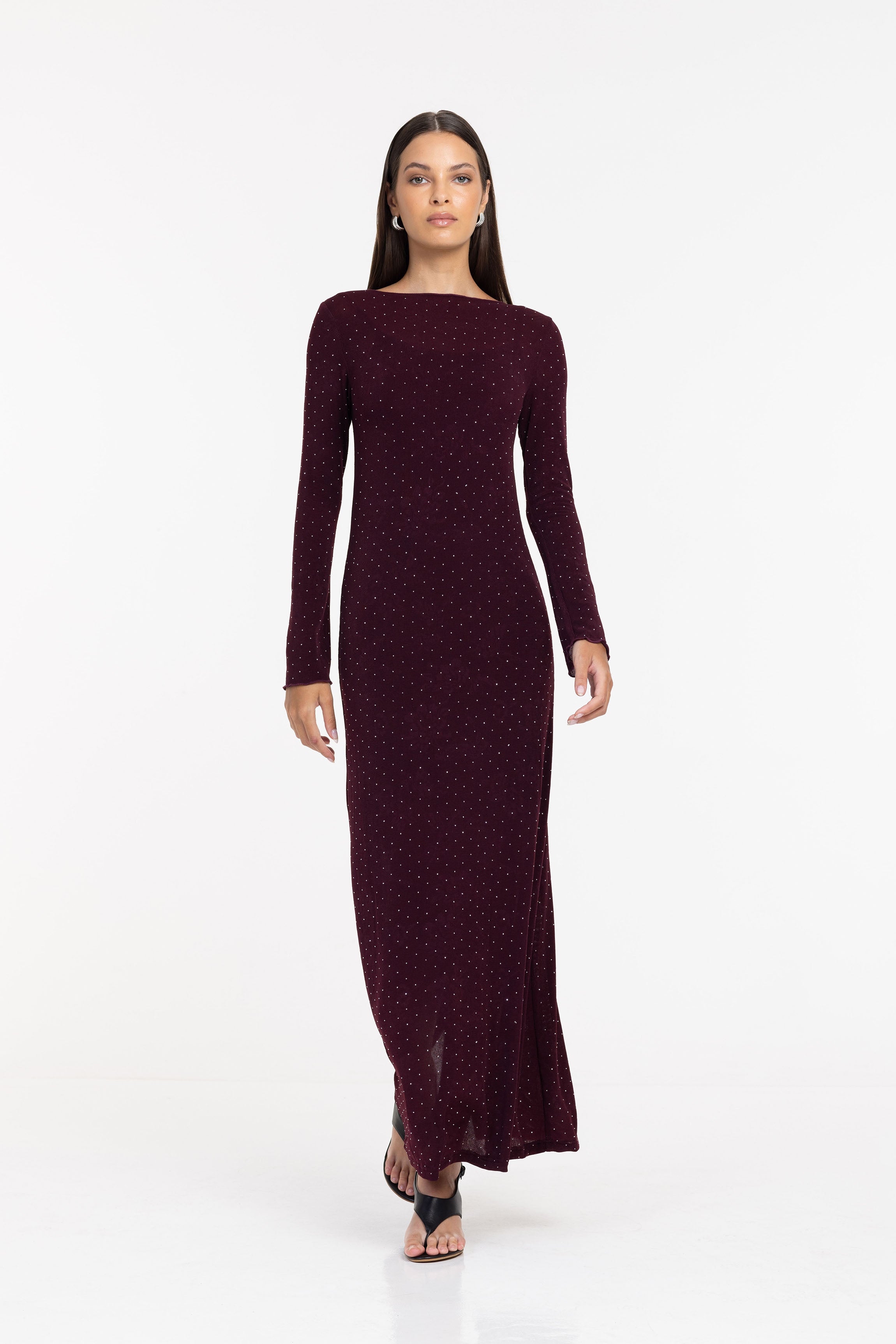 PRE-ORDER Gigi Dress - Burgundy with Silver Diamantés