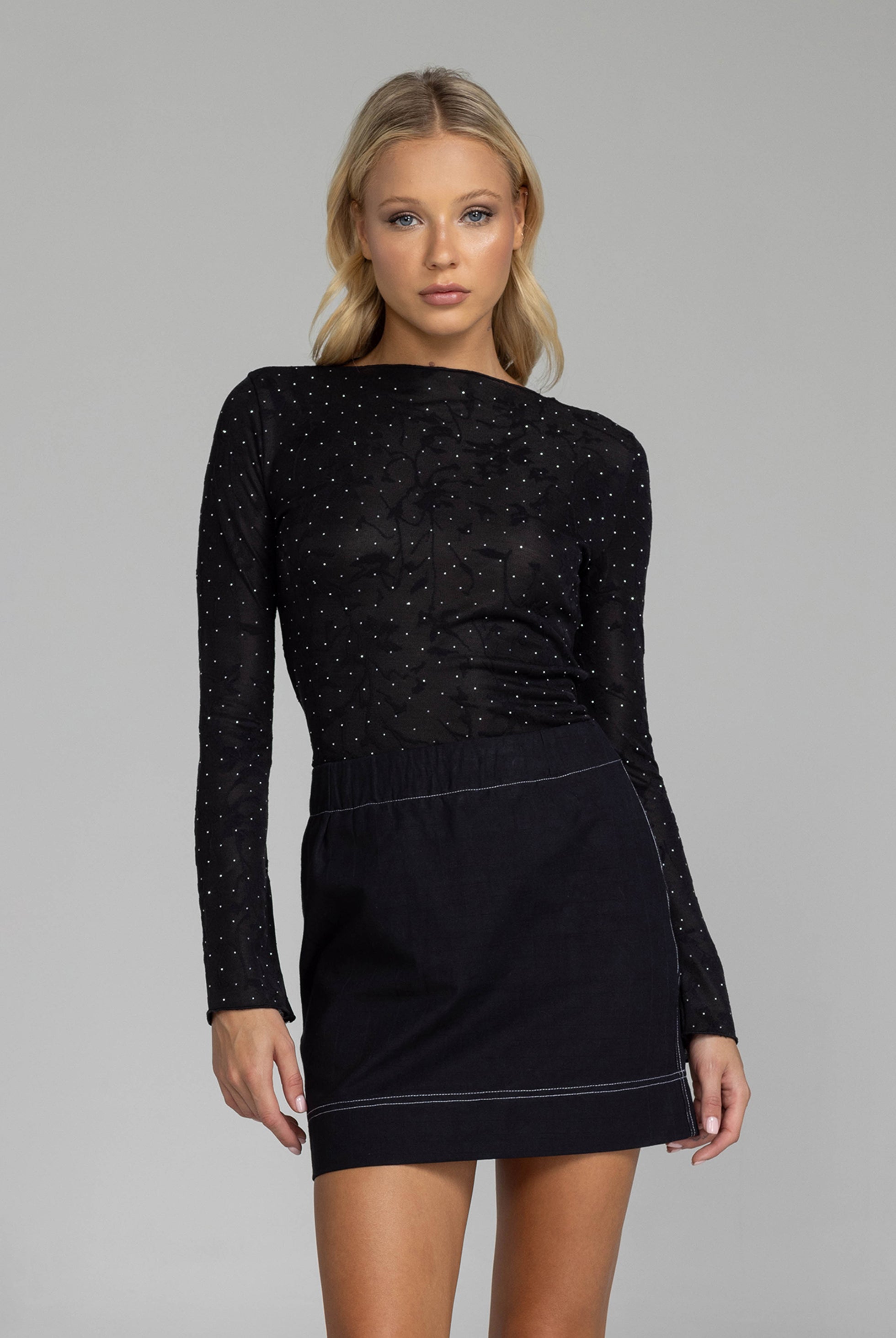 Gigi Top - Black Lace with Silver Diamantés