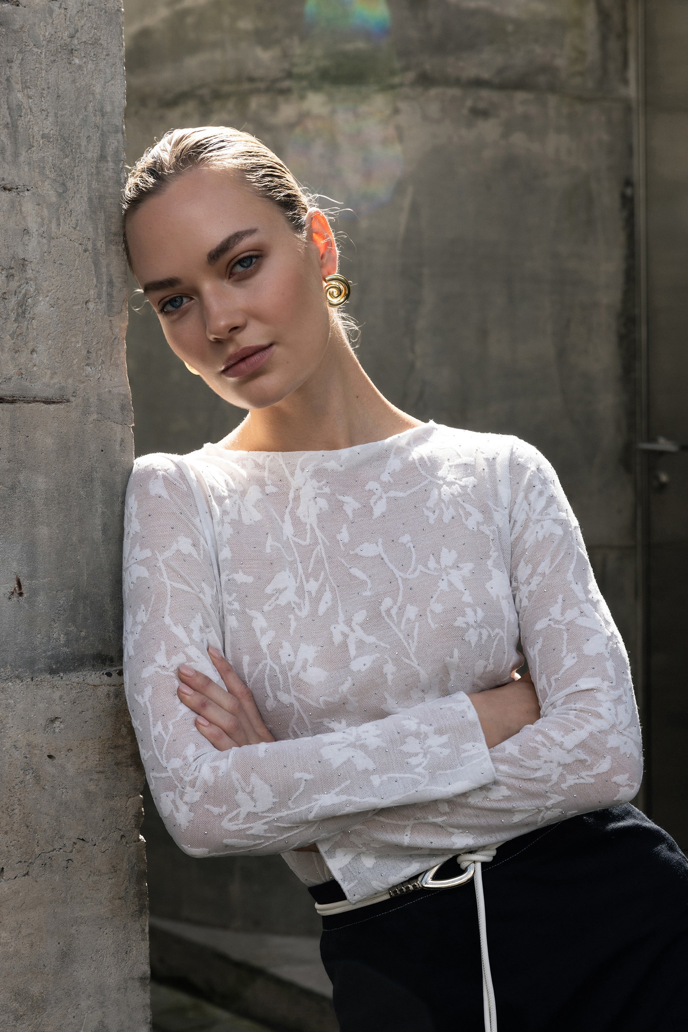 Gigi Top - White Lace with Silver Diamantés