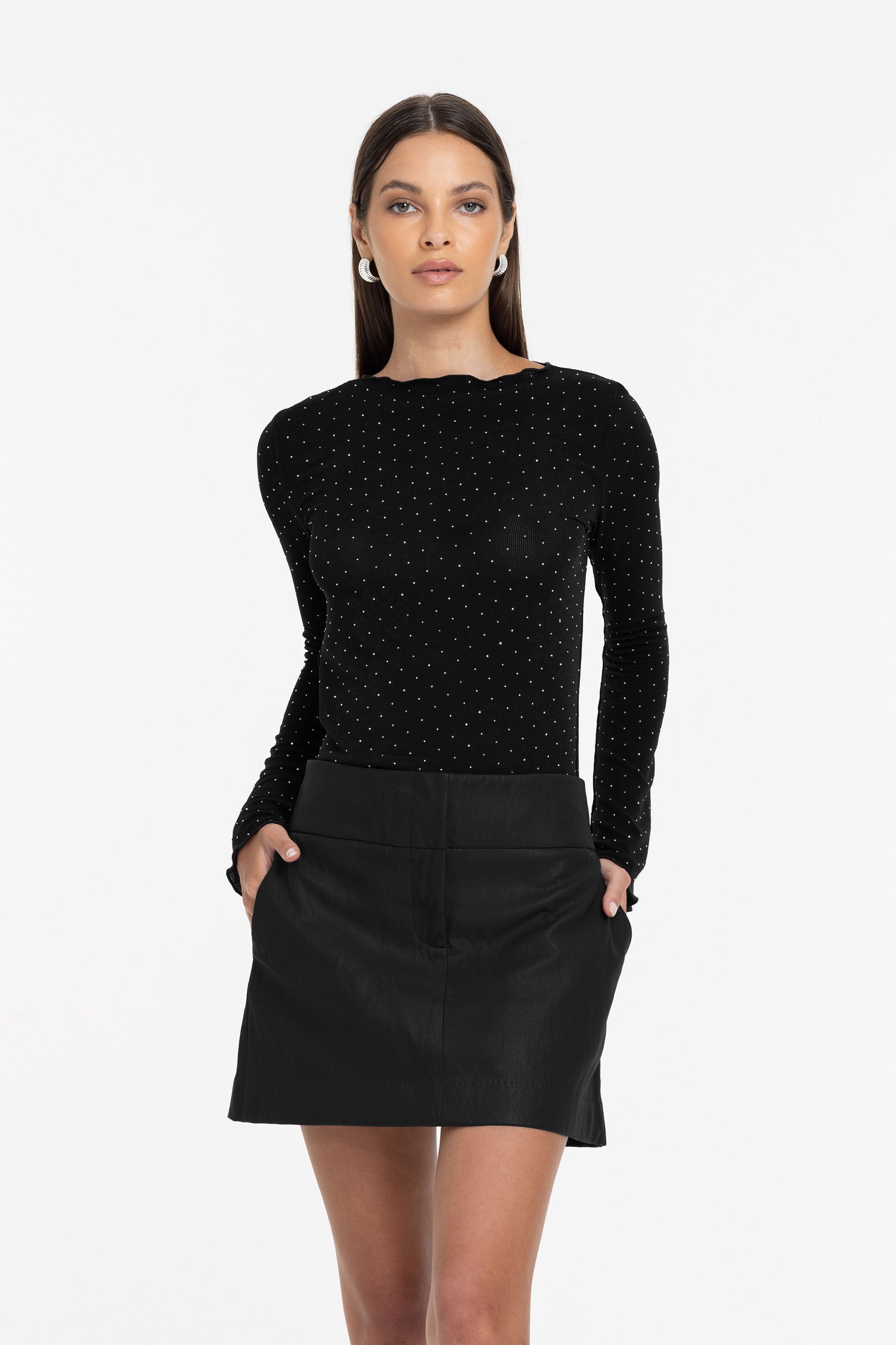 PRE-ORDER Gigi Top - Black with Silver Diamantés