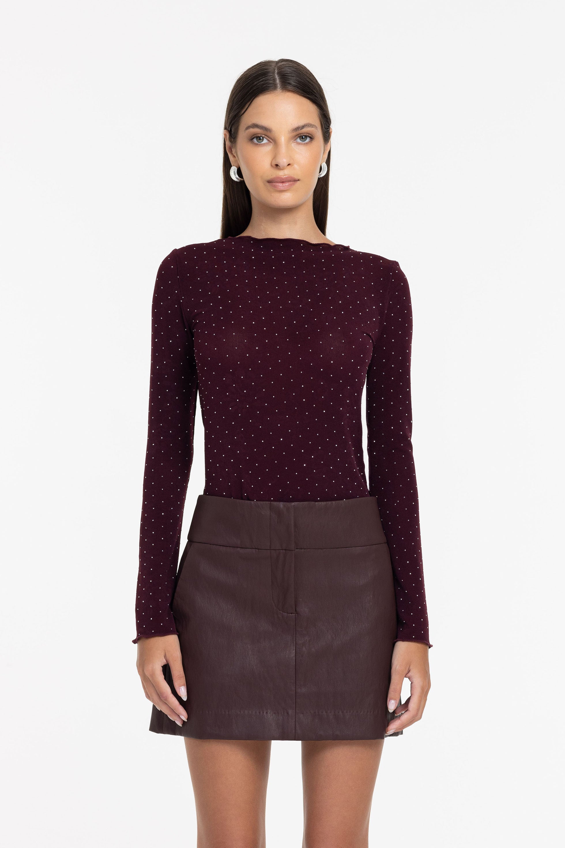Gigi Top - Burgundy with Silver Diamantés - PRE-ORDER