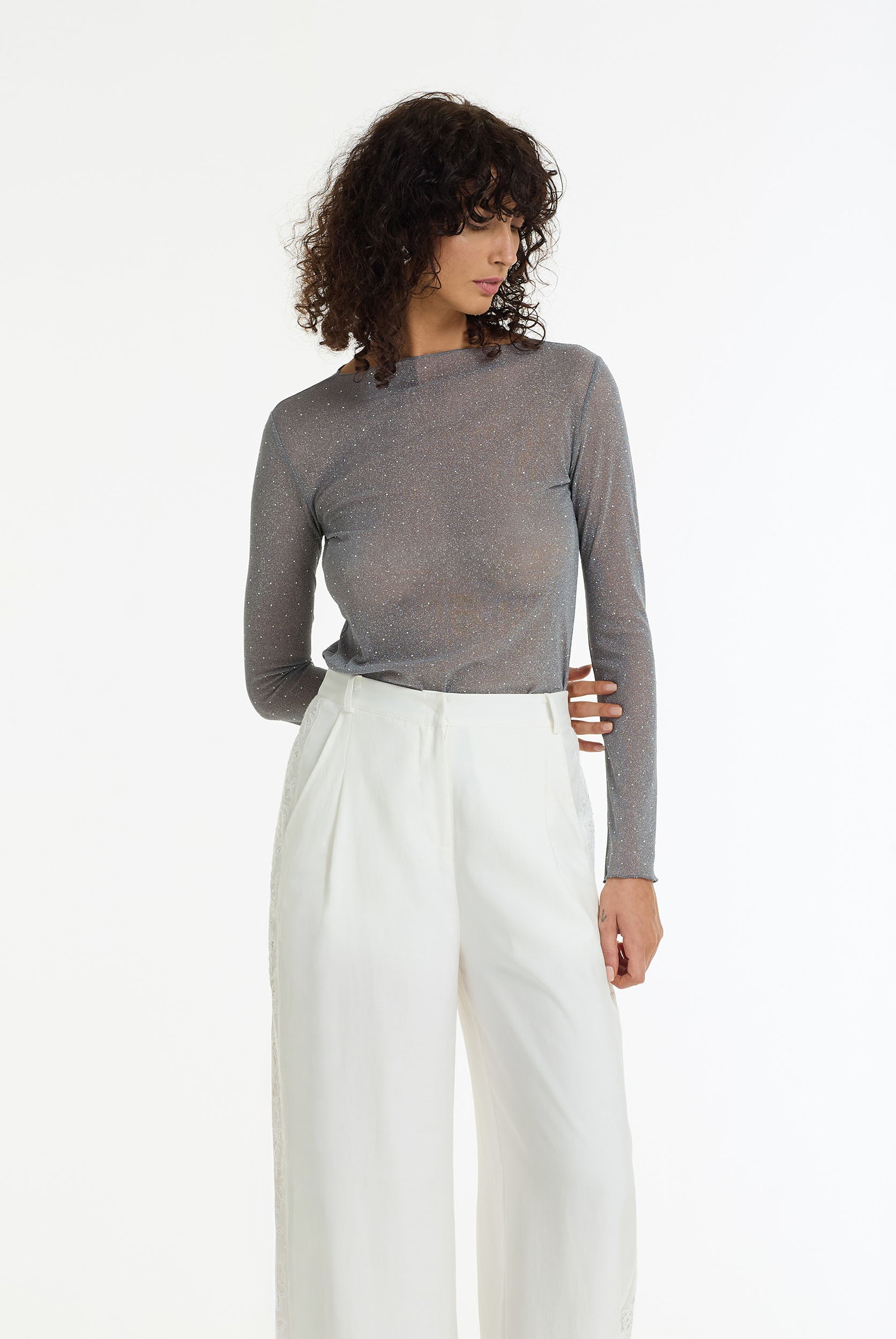 Gigi Diamanté Long Sleeve Top | Charcoal | PRE-ORDER