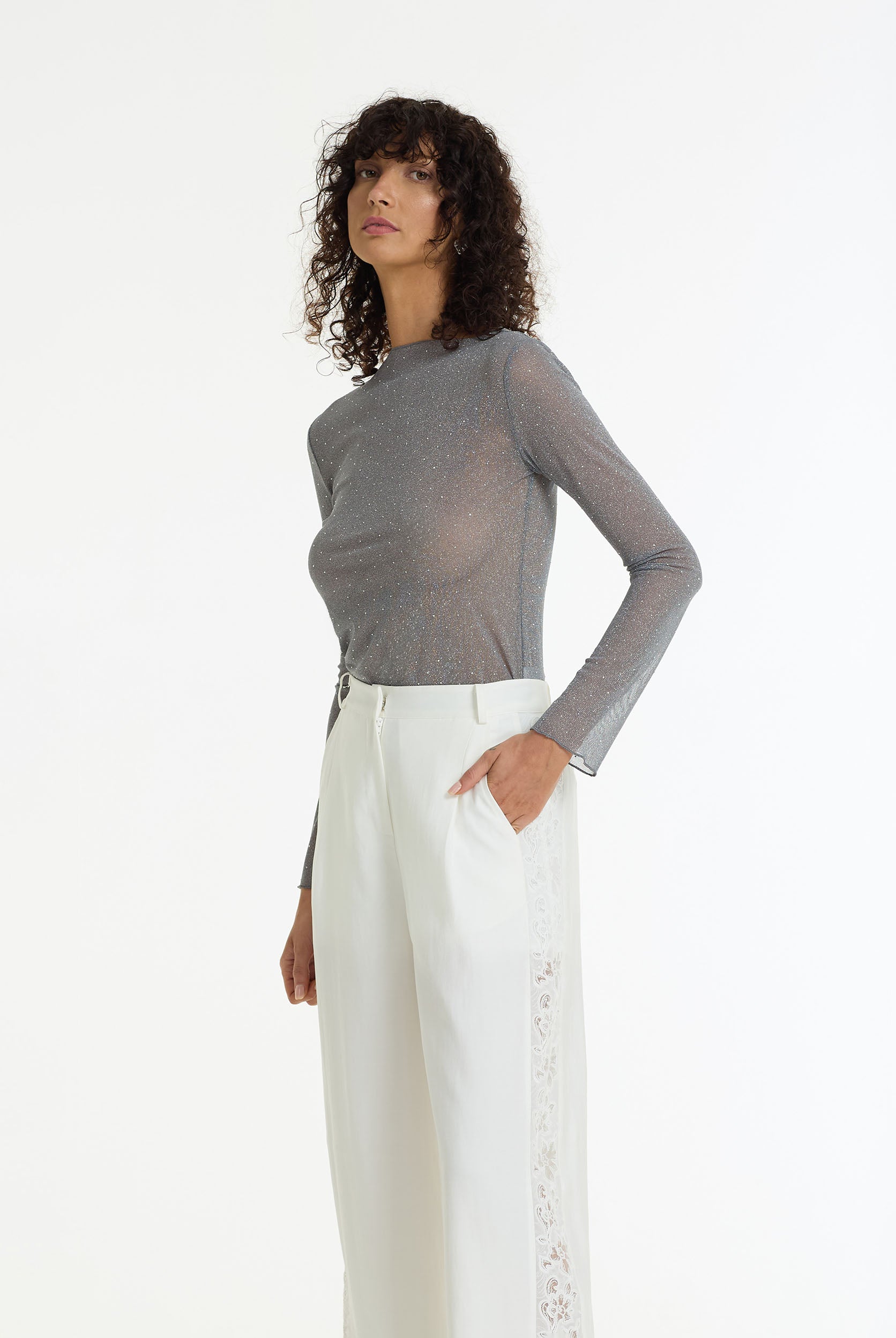 Gigi Diamanté Long Sleeve Top | Charcoal | PRE-ORDER