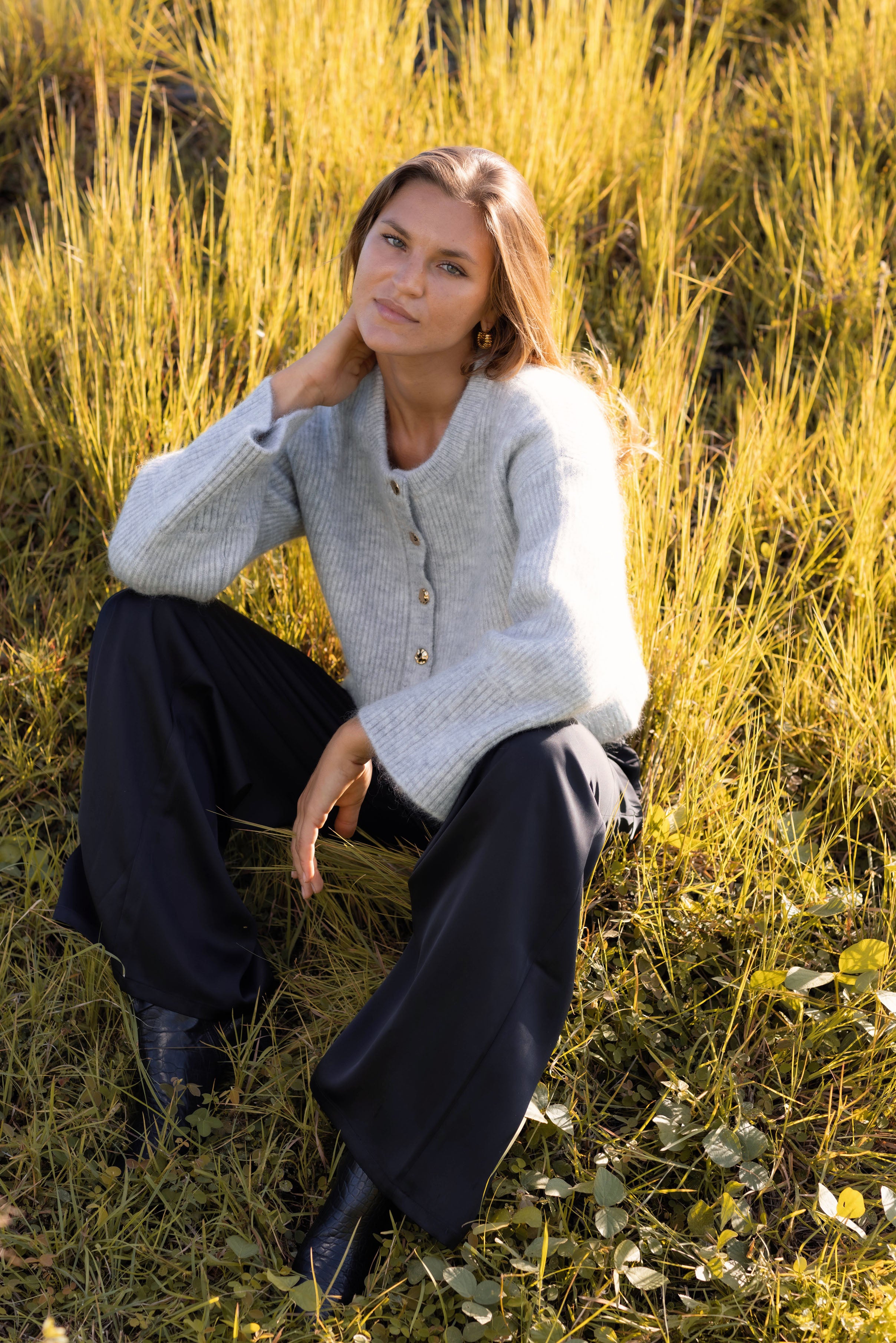 Glow For Me Cardi - Light Grey Marle