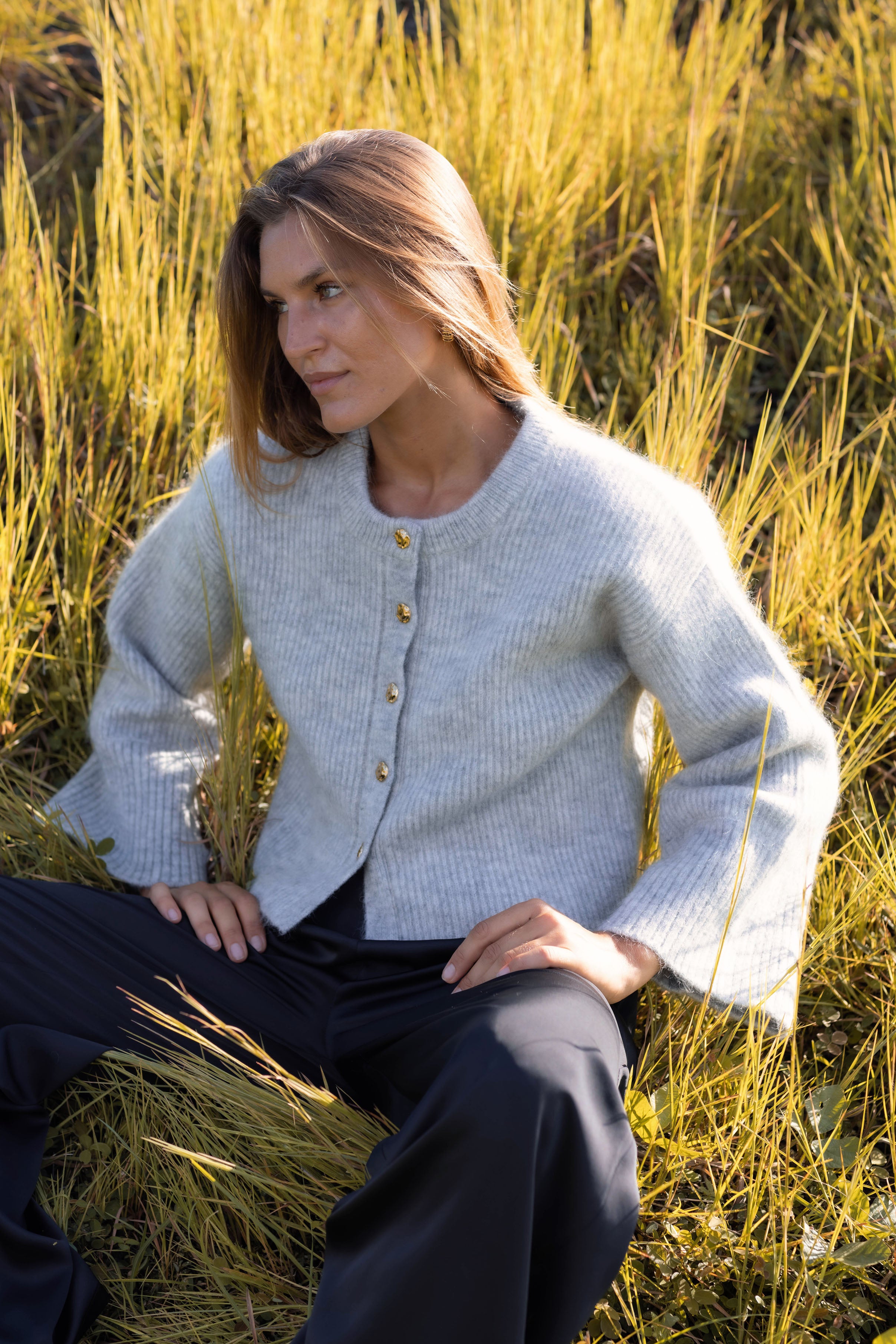 Glow For Me Cardi - Light Grey Marle