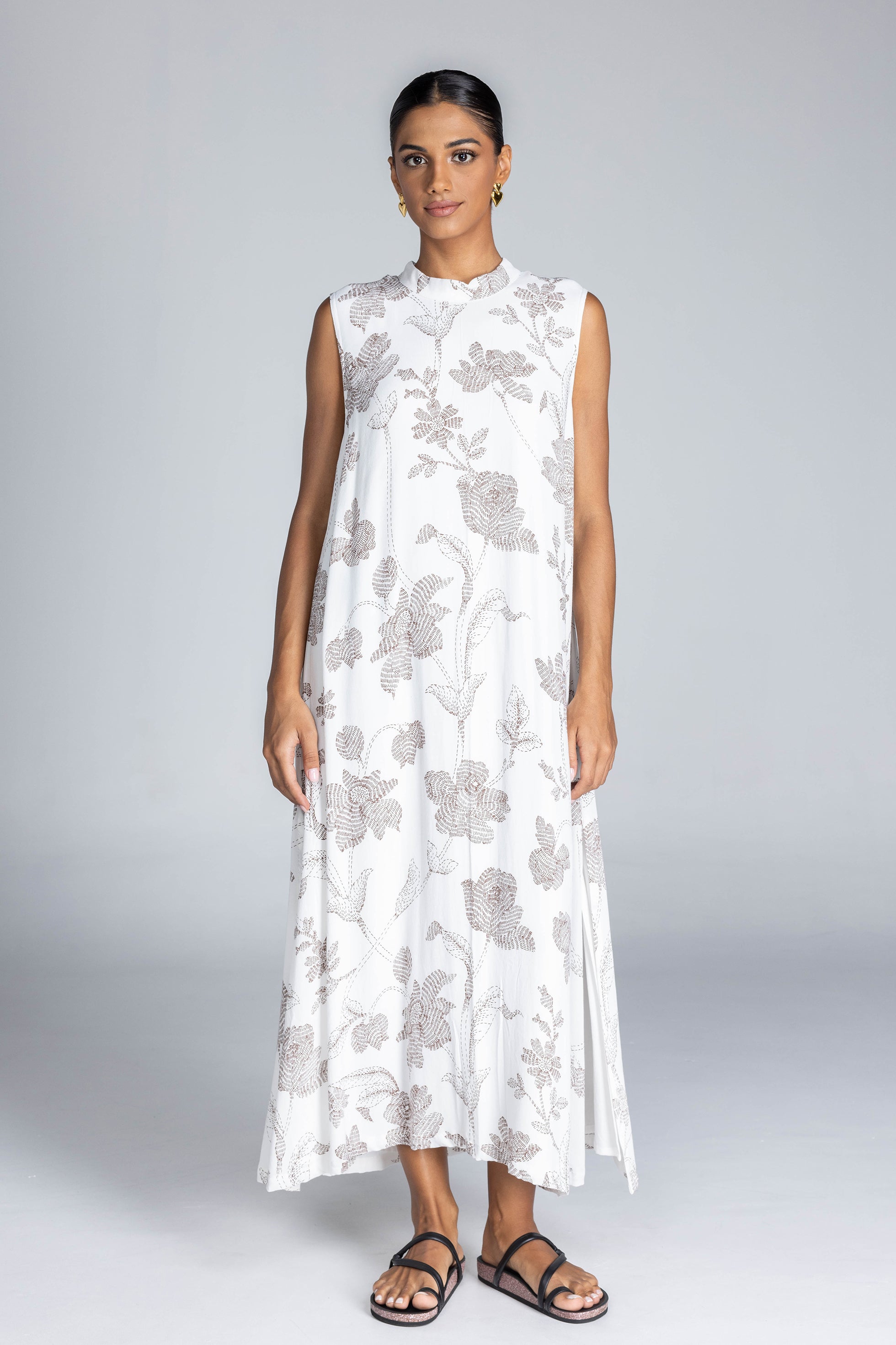 Happier Together Dress - Ivory with Macchiato Dot Line Floral