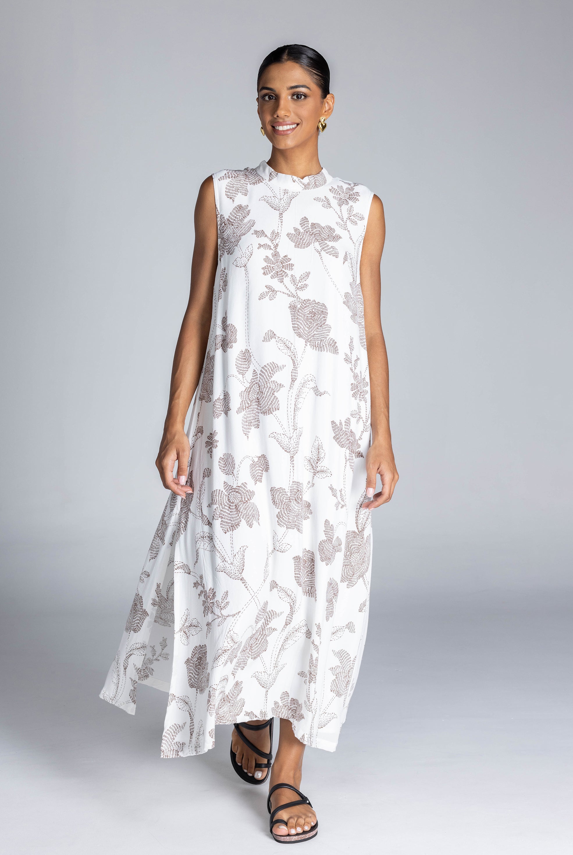 Happier Together Dress - Ivory with Macchiato Dot Line Floral