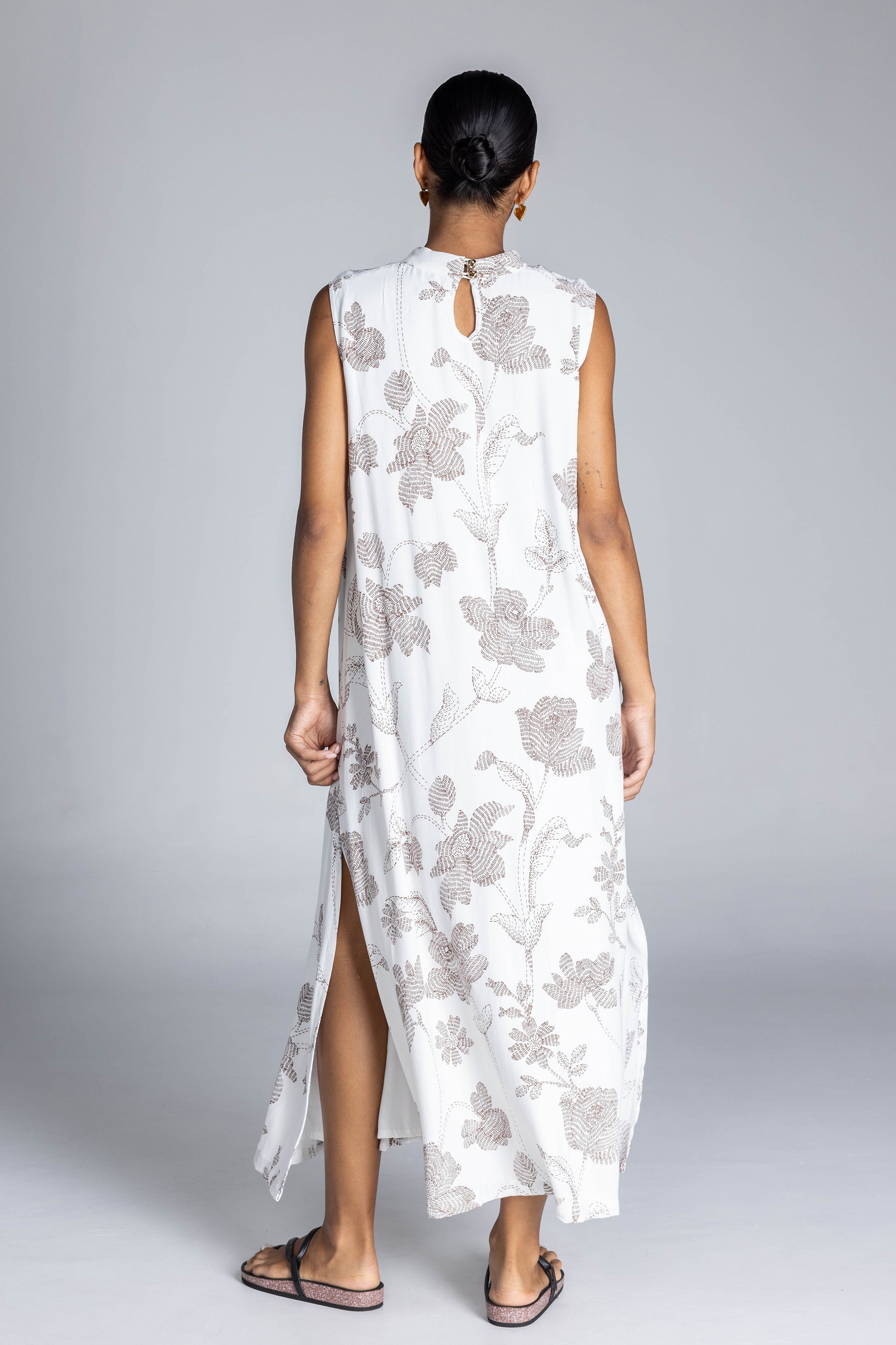 Happier Together Dress - Ivory with Macchiato Dot Line Floral