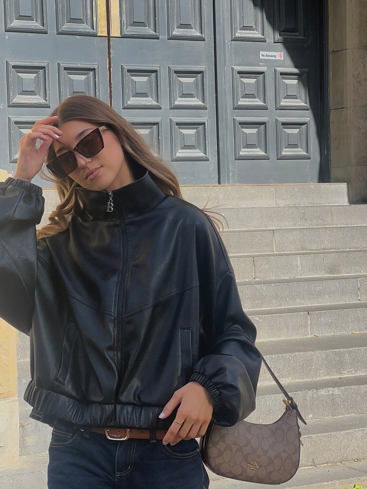 Ignite Vegan Leather Bomber Jacket | Black