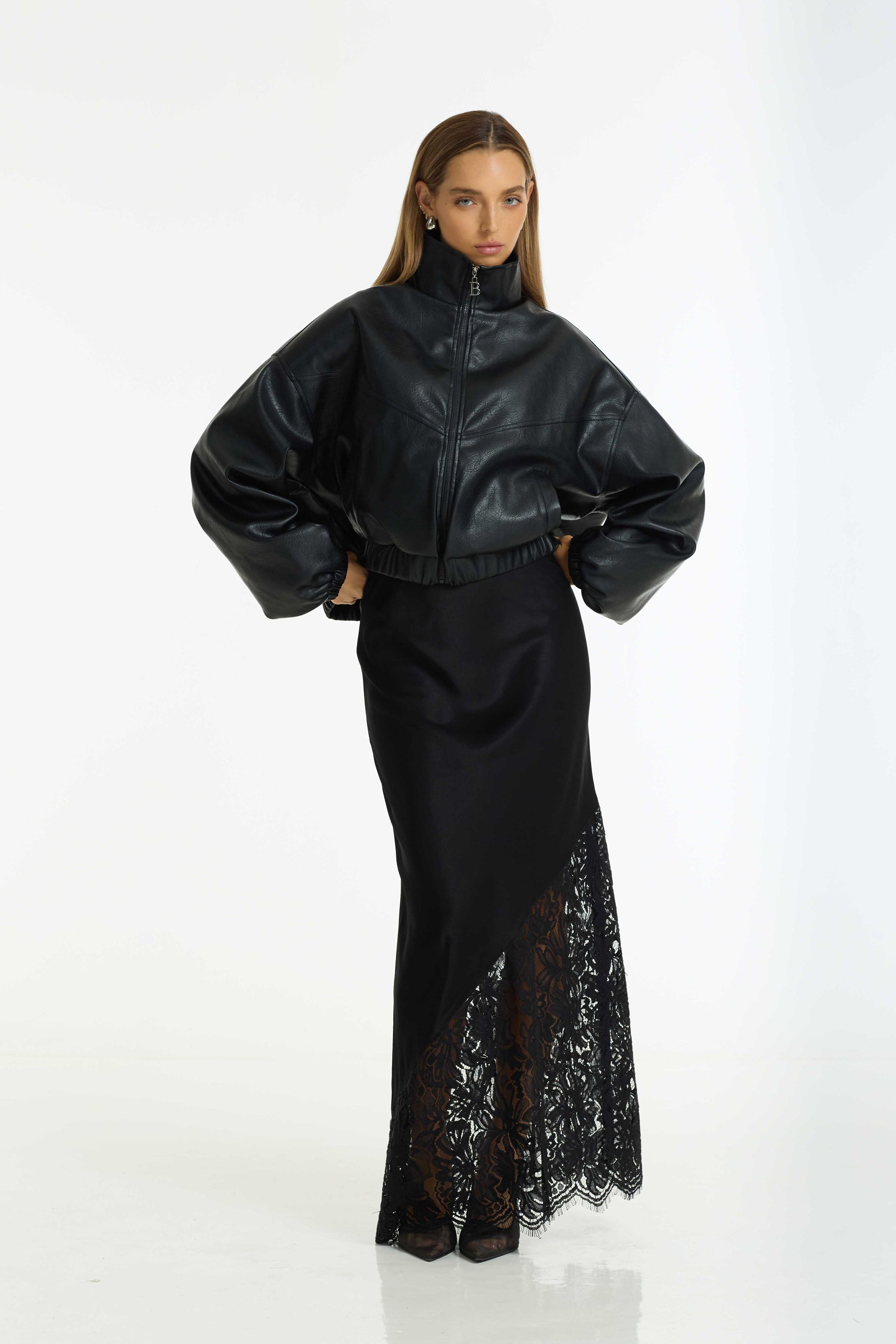 Softly Spoken Satin Lace Maxi Skirt | Black | PRE-ORDER