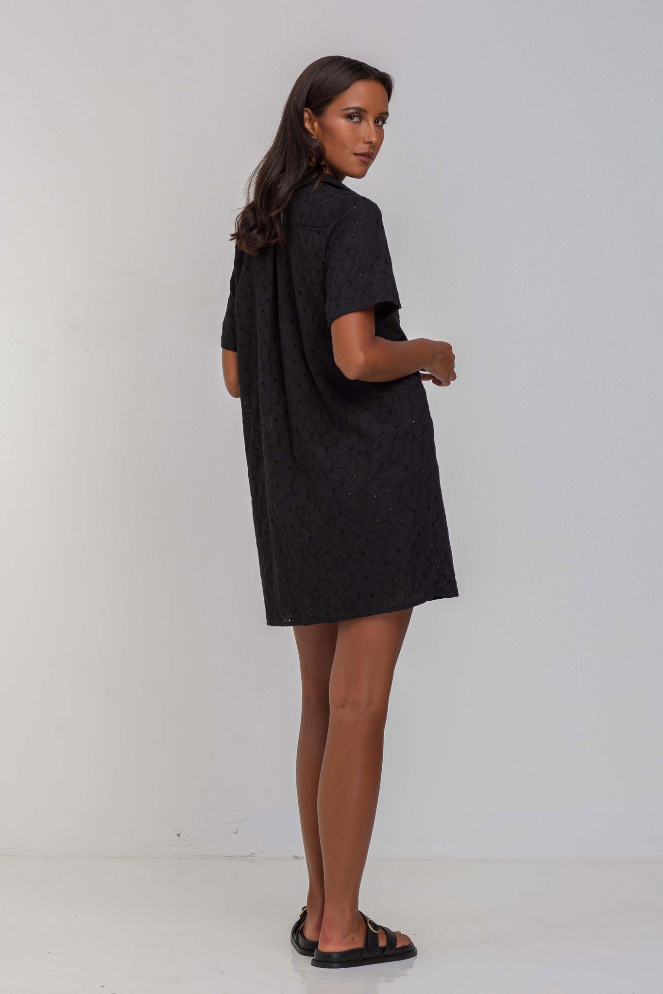 In Between The Lines Shirt Dress -  Black