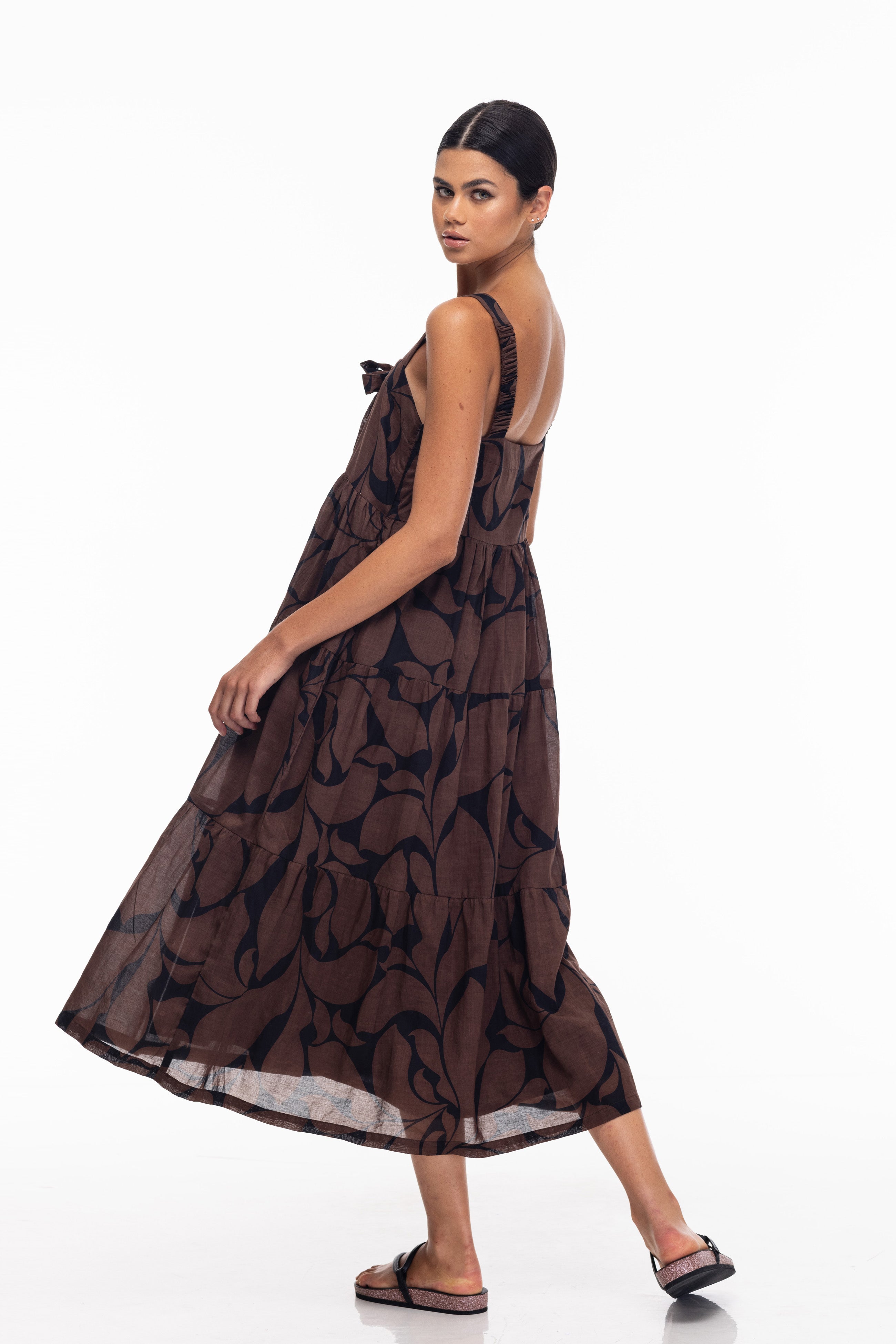 Kiss Me Again Dress - Black/Chocolate Floral Print