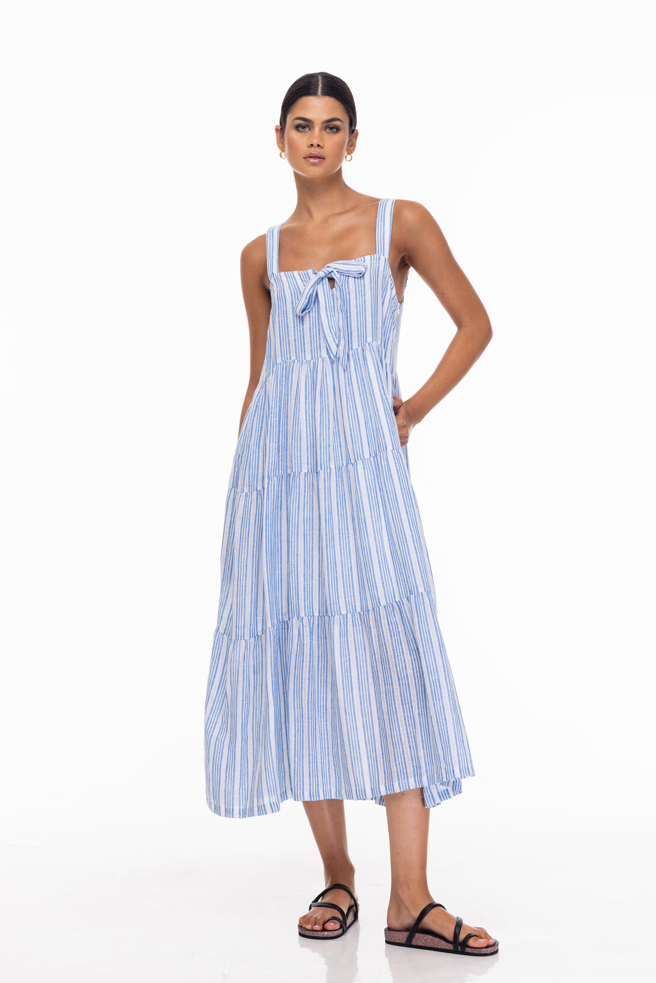 Kiss Me Again Dress - White/Blue Stripe