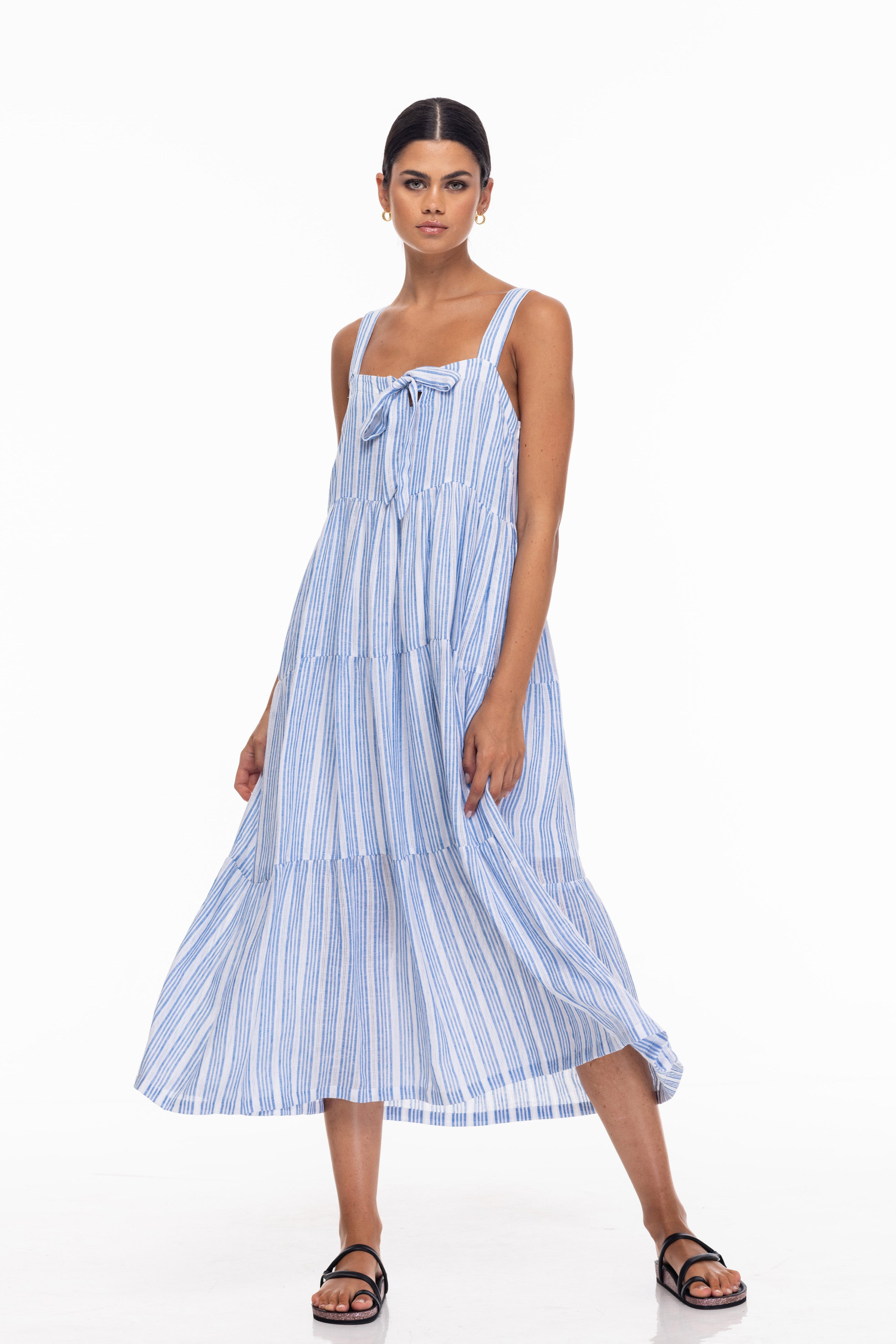 Kiss Me Again Dress - White/Blue Stripe