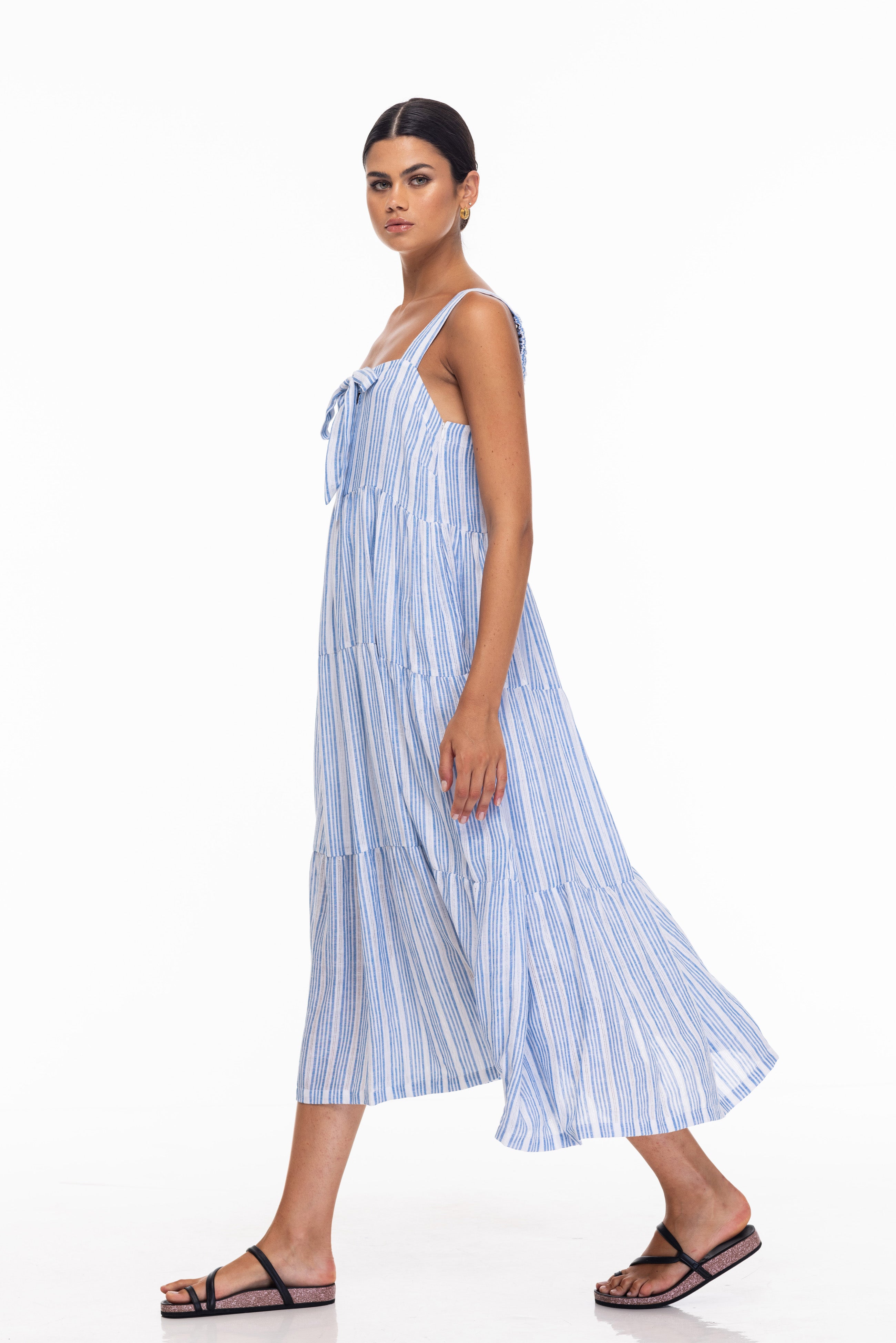 Kiss Me Again Dress - White/Blue Stripe