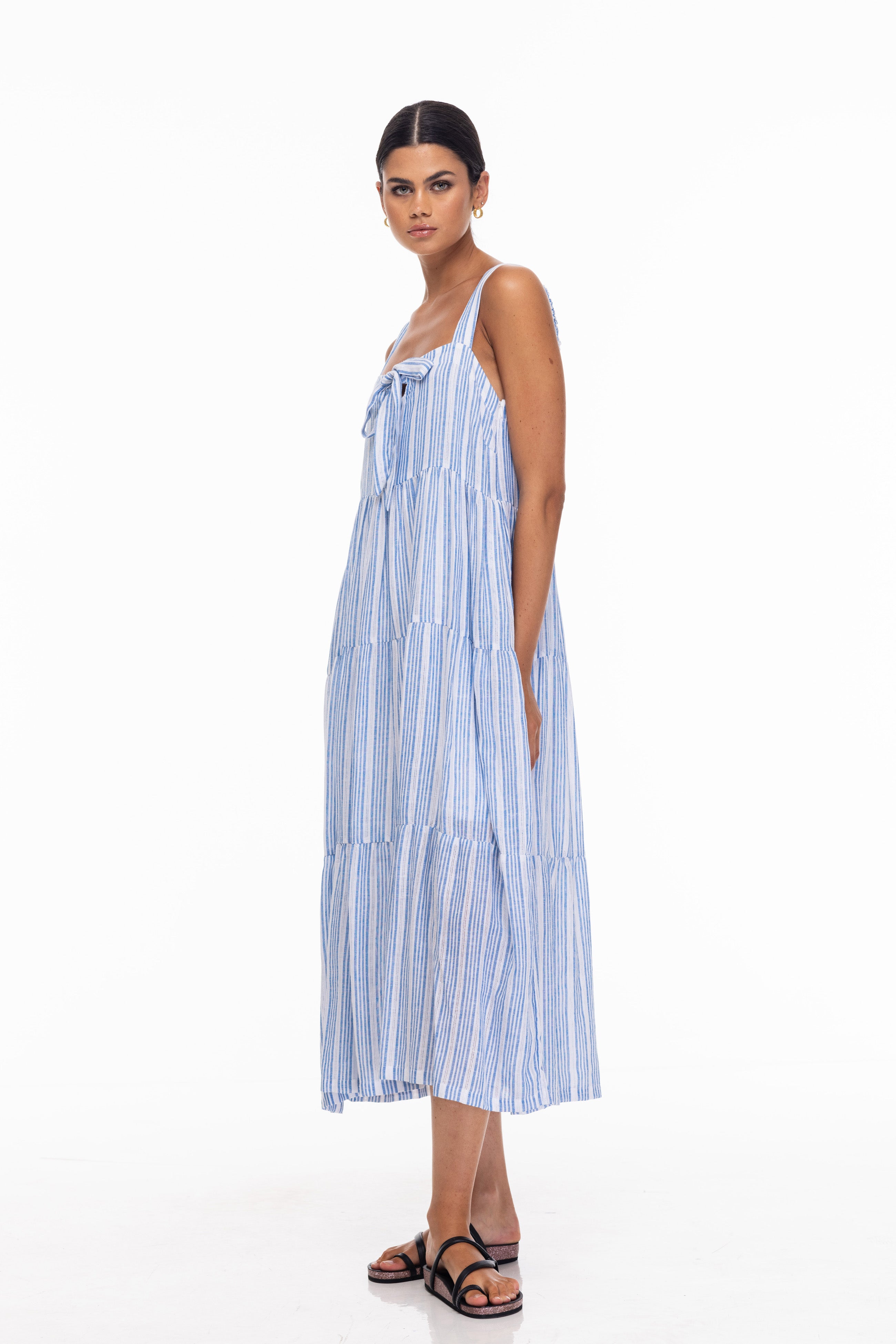 Kiss Me Again Dress - White/Blue Stripe