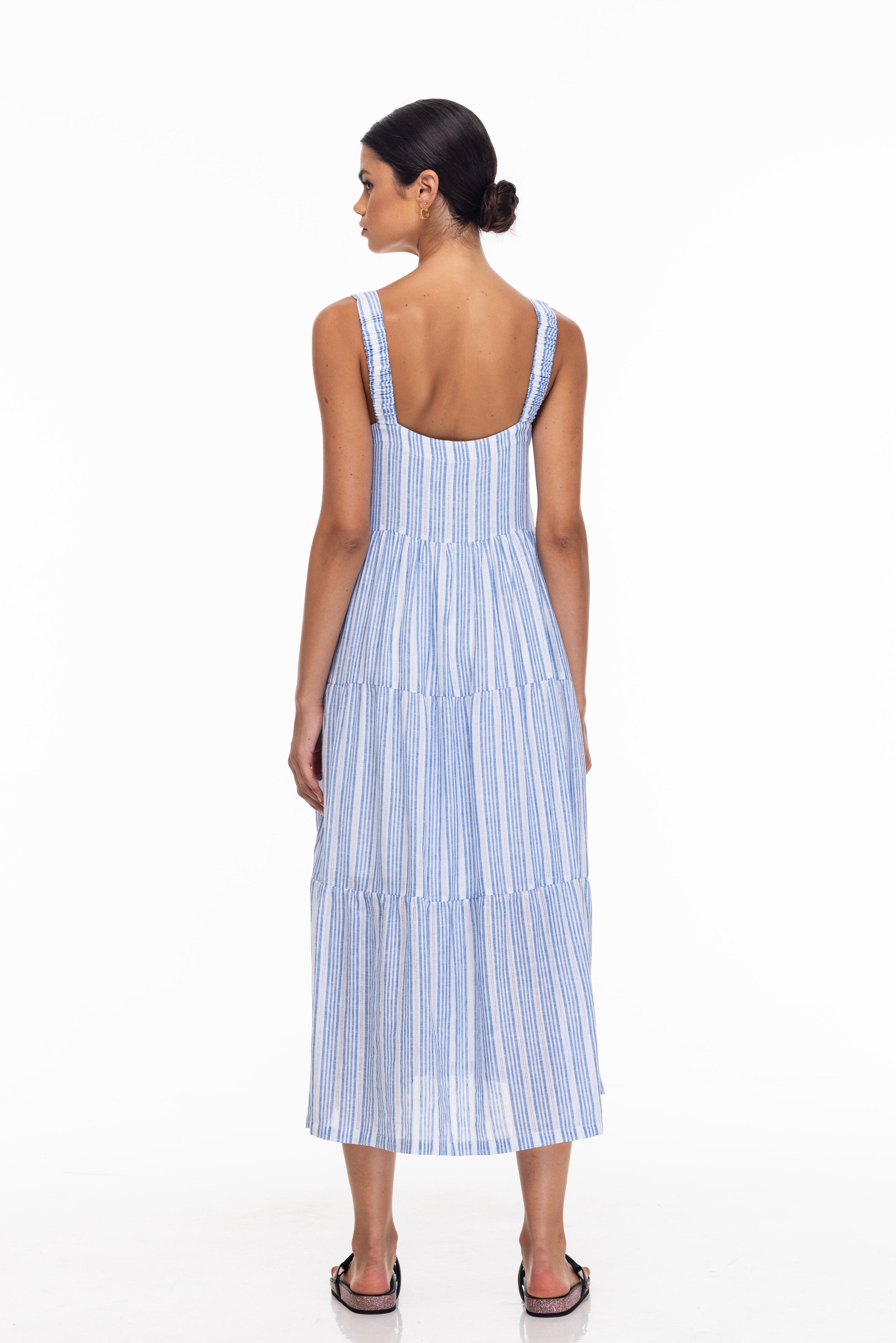 Kiss Me Again Dress - White/Blue Stripe