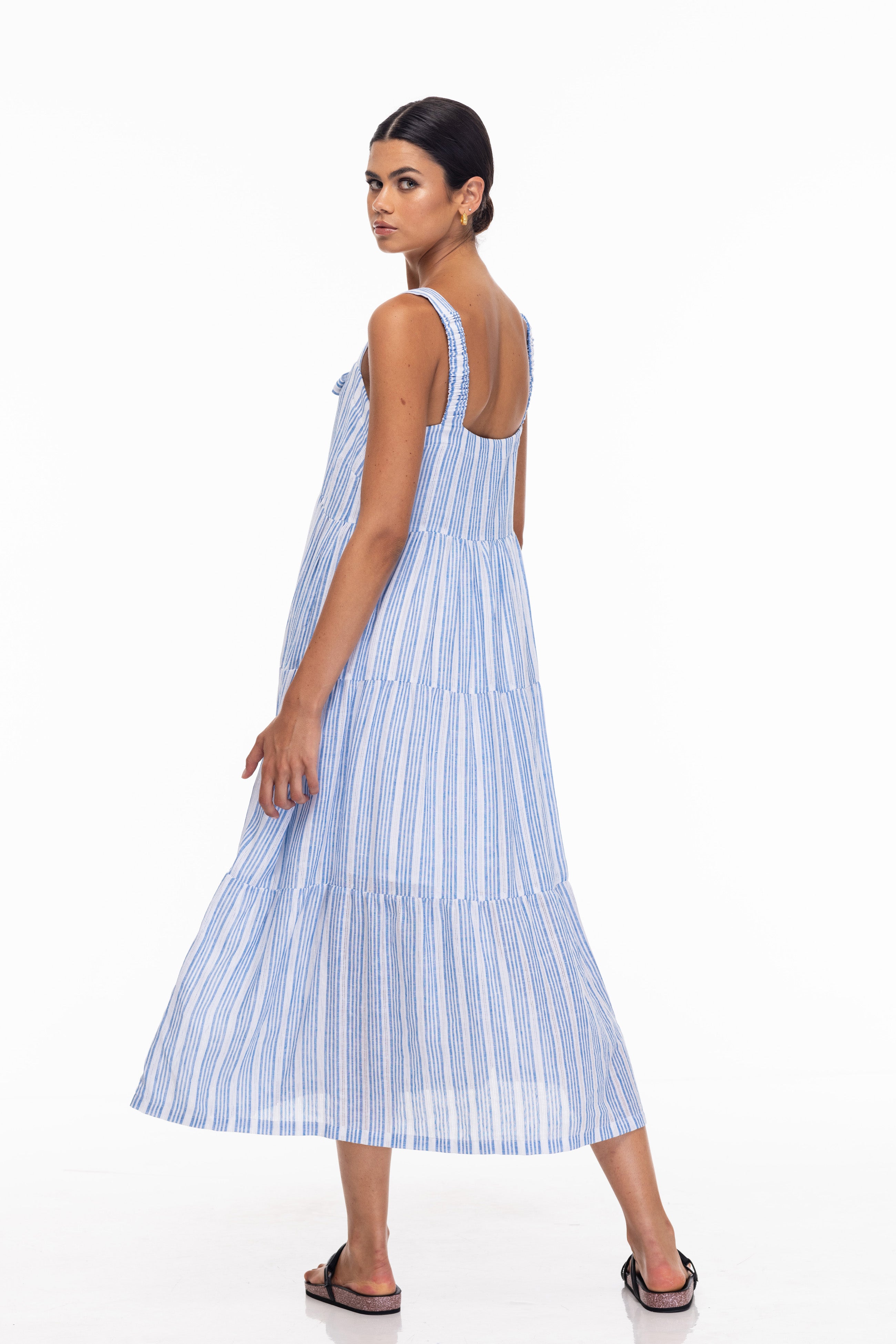 Kiss Me Again Dress - White/Blue Stripe