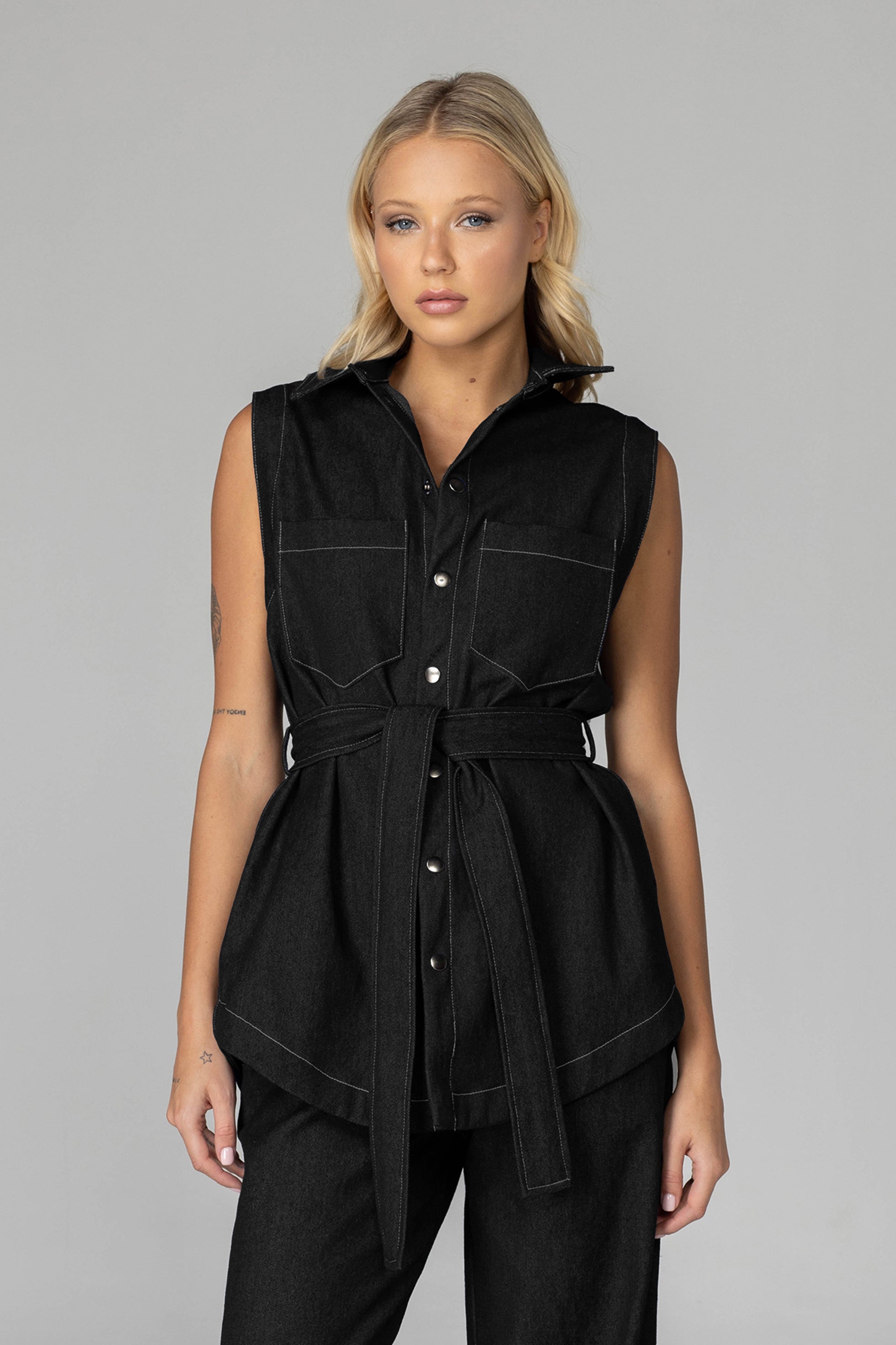 Kent Vest - Black with White Topstitching